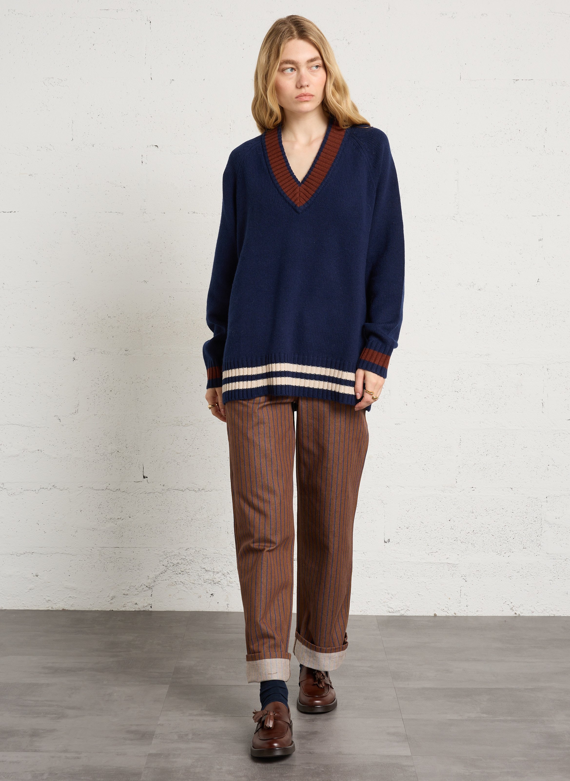 Loose-fit wool V-neck sweater BENSIMON Blue