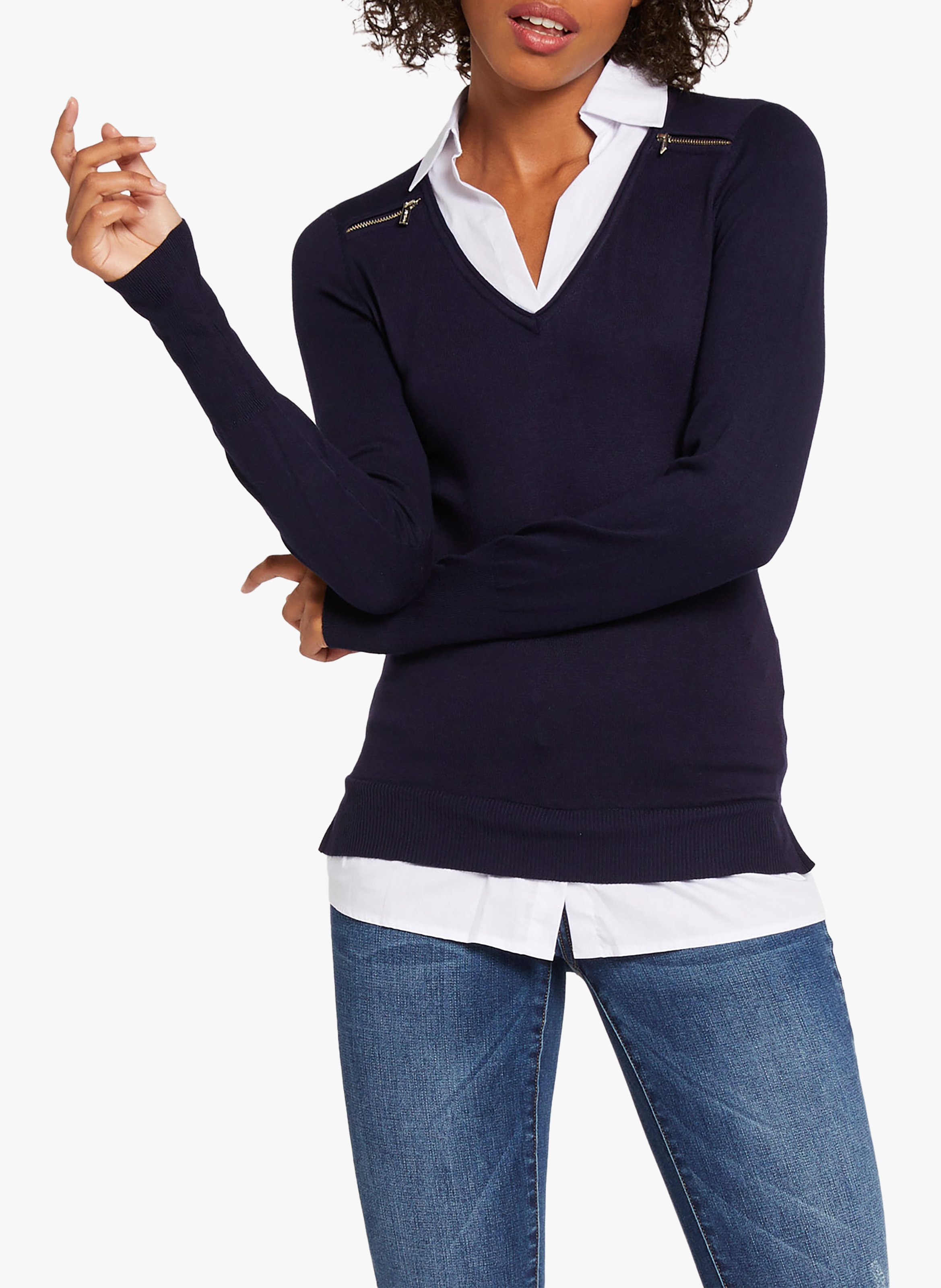 Pull col V en coton mélangé MORGAN Bleu