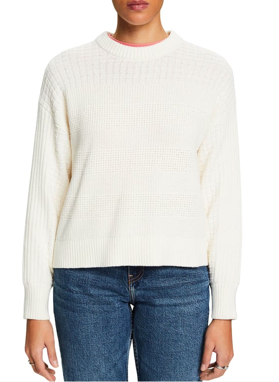 Rechte, katoenen trui met ronde hals Ice Esprit Dames Place