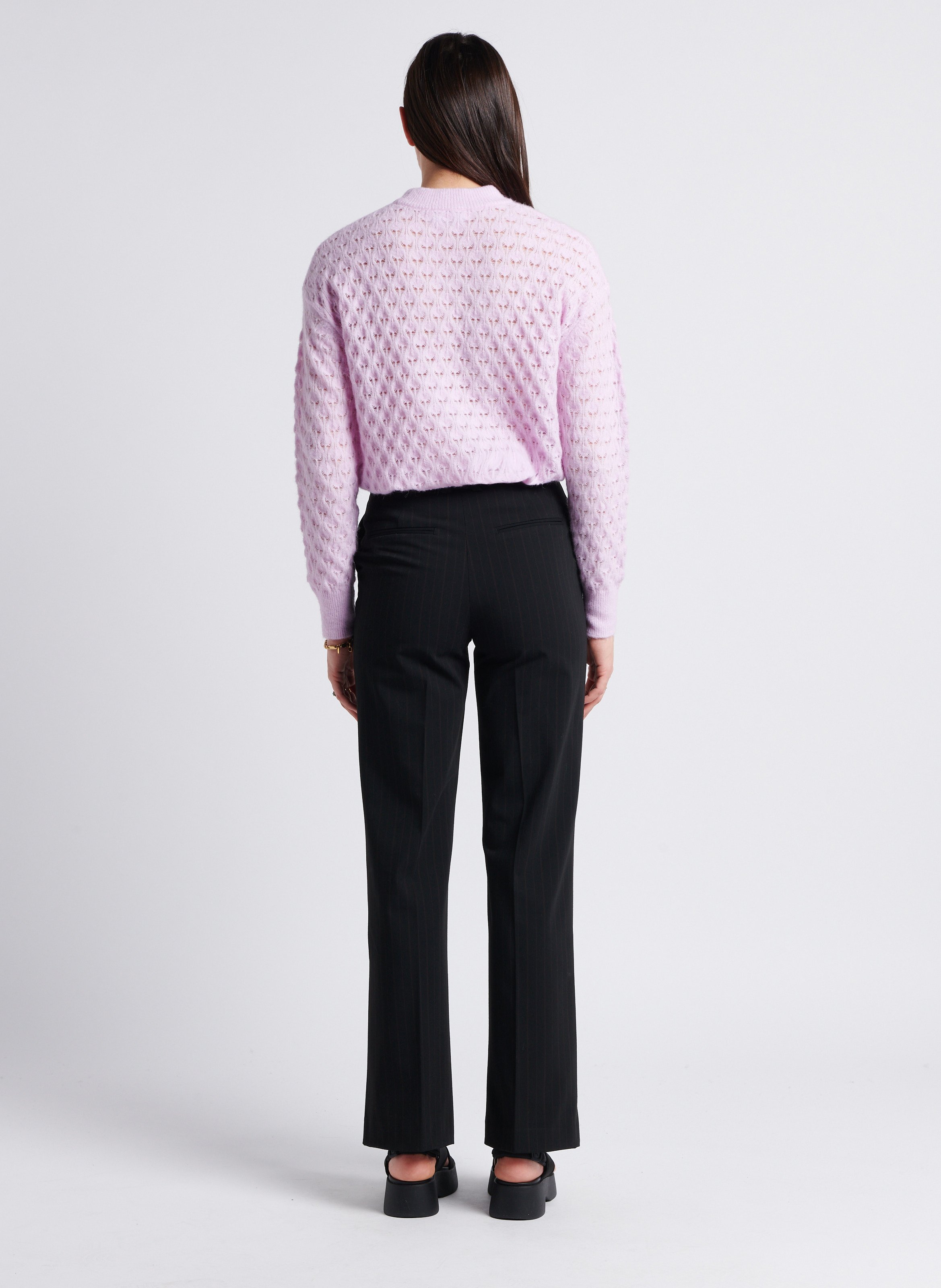 Weiter Pointelle-Strickpullover aus Alpaka-Wollmix Violett