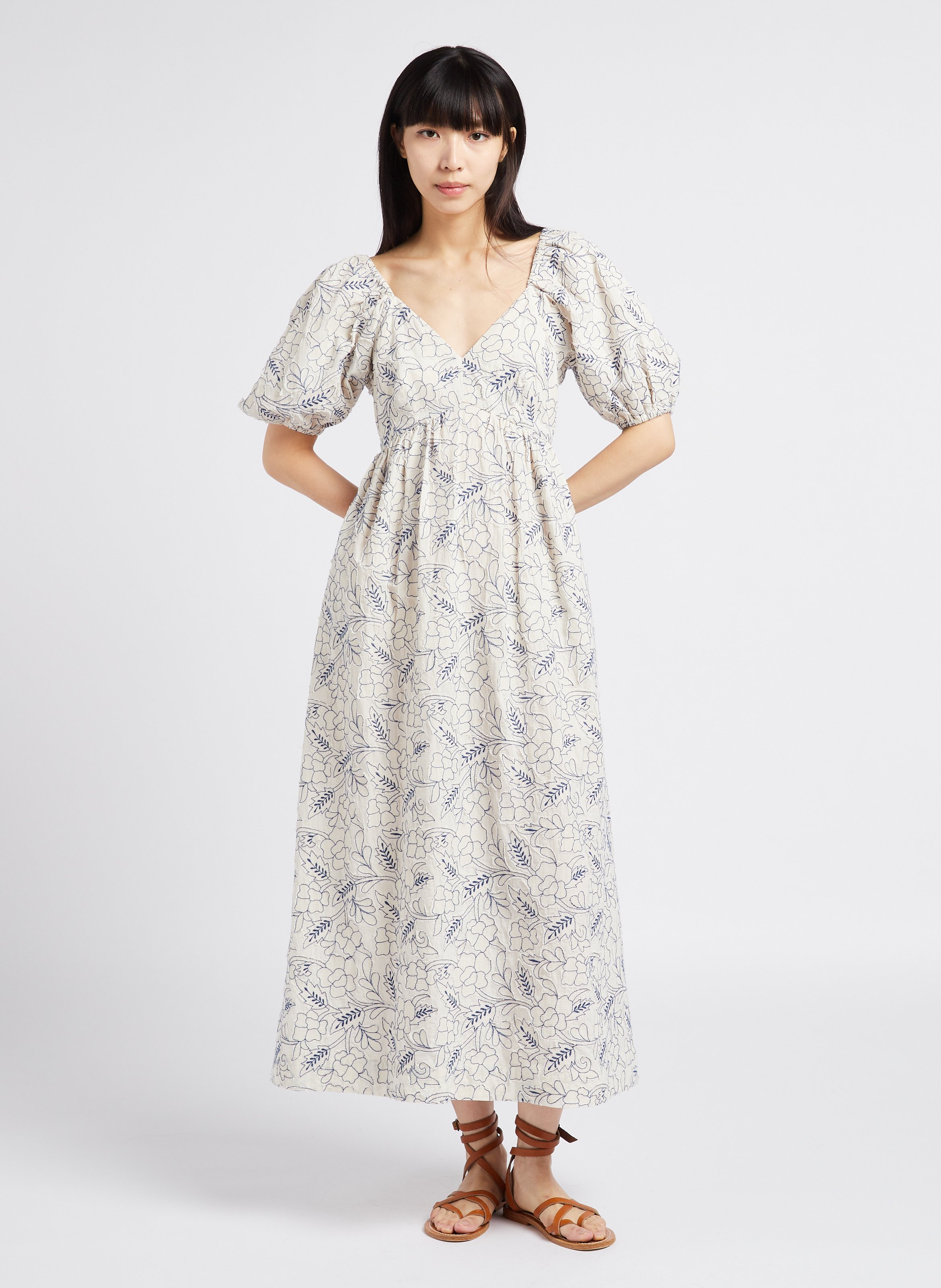 Robe longue col V brodée en coton PAUL AND JOE Blanc