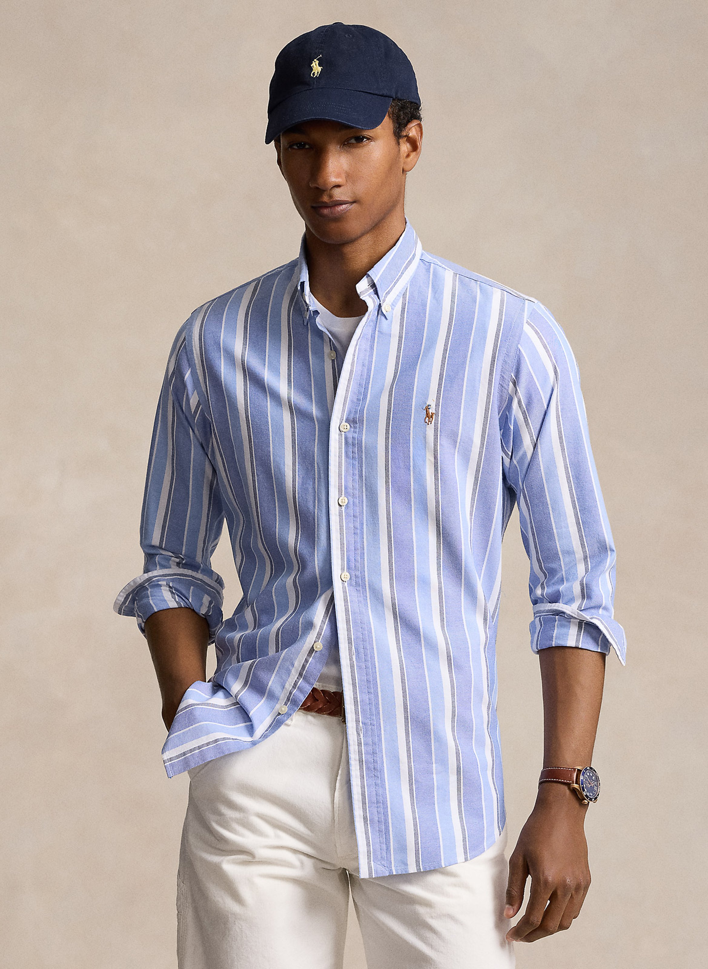 Striped Cotton Straight Shirt 6428 White Blue Multi Polo Ralph Lauren Men 710945323 001 6428 WHITE BLUE MULTI Place des Tendances United Kingdom