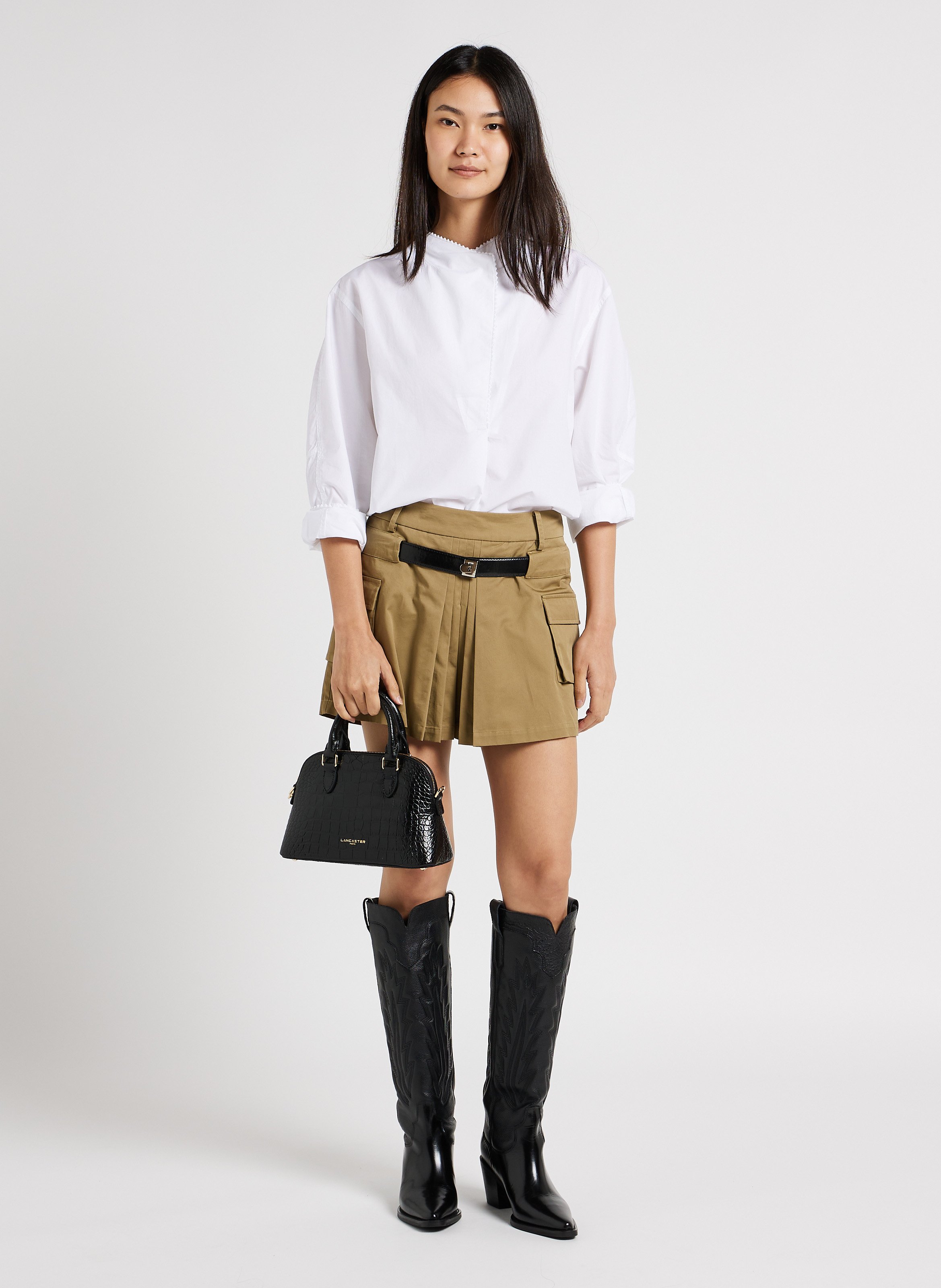 Halvemaanvormige tas van krokodil reliëf leer LANCASTER PARIS Zwart