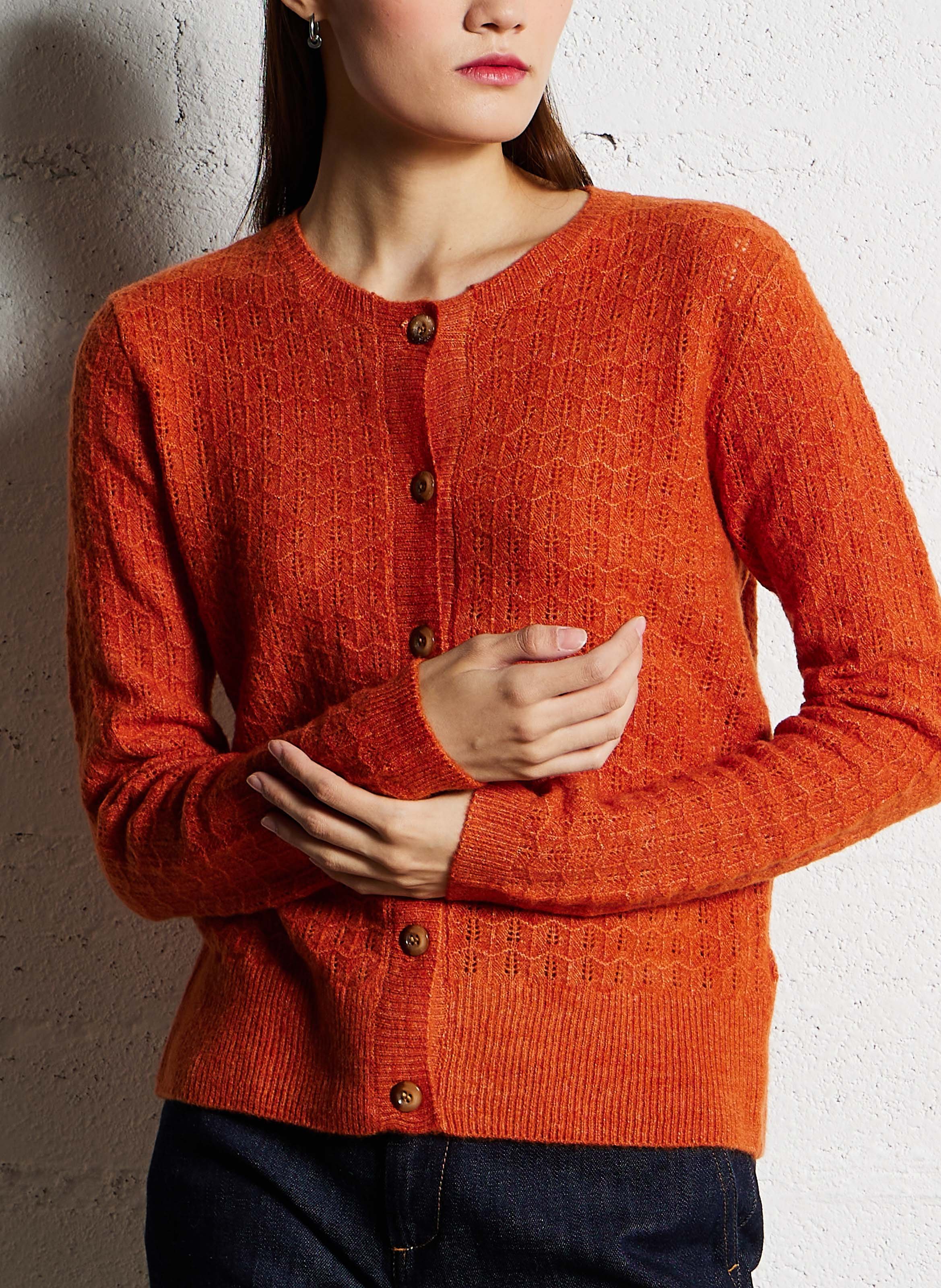 Straight cut Round neck Cardigan Dark Orange Nice Things Women WKT026 367 DARK ORANGE Place des Tendances Europe