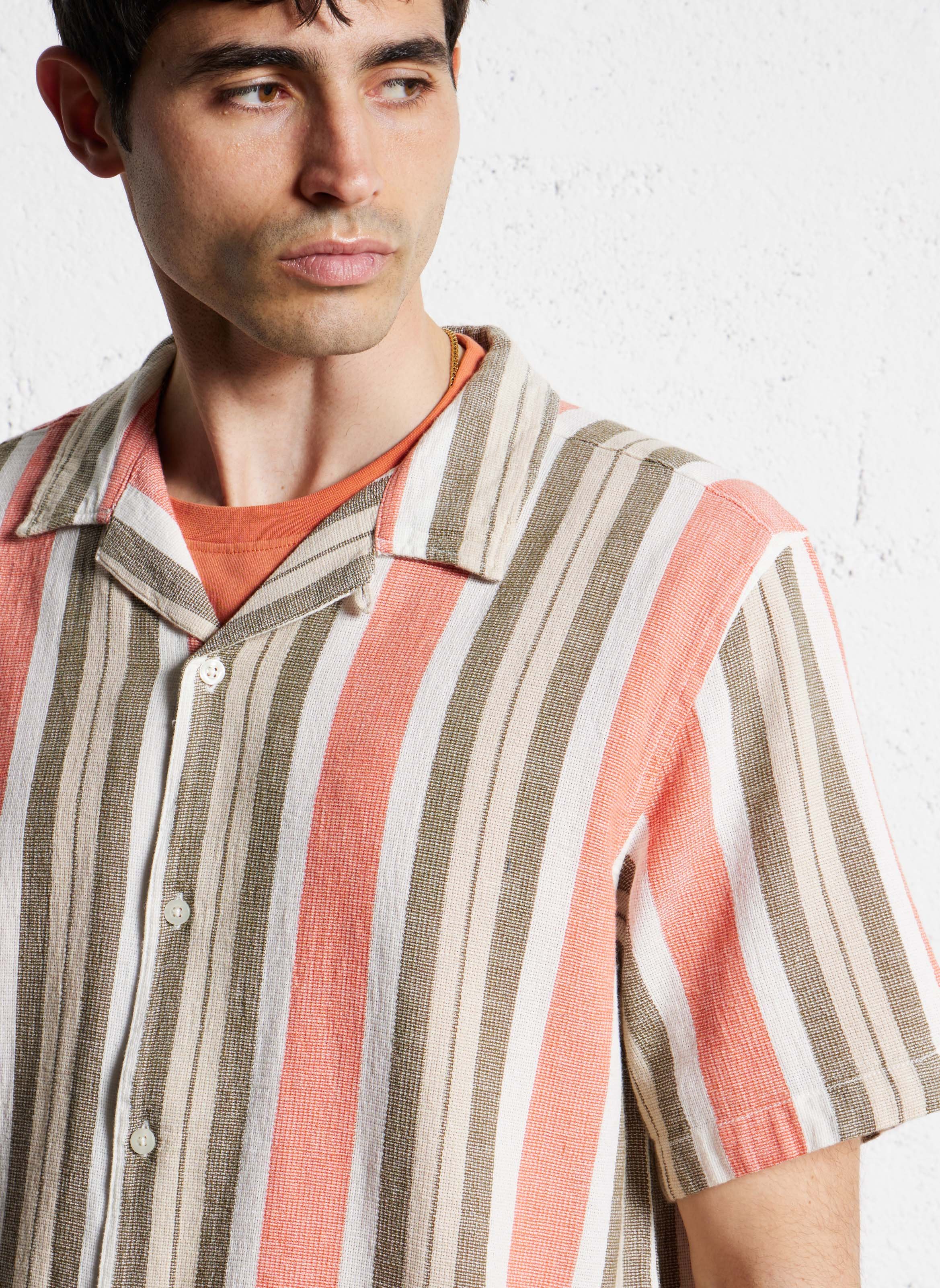 Chemise droite en coton bio rayé KNOWLEDGE COTTON APPAREL Vert