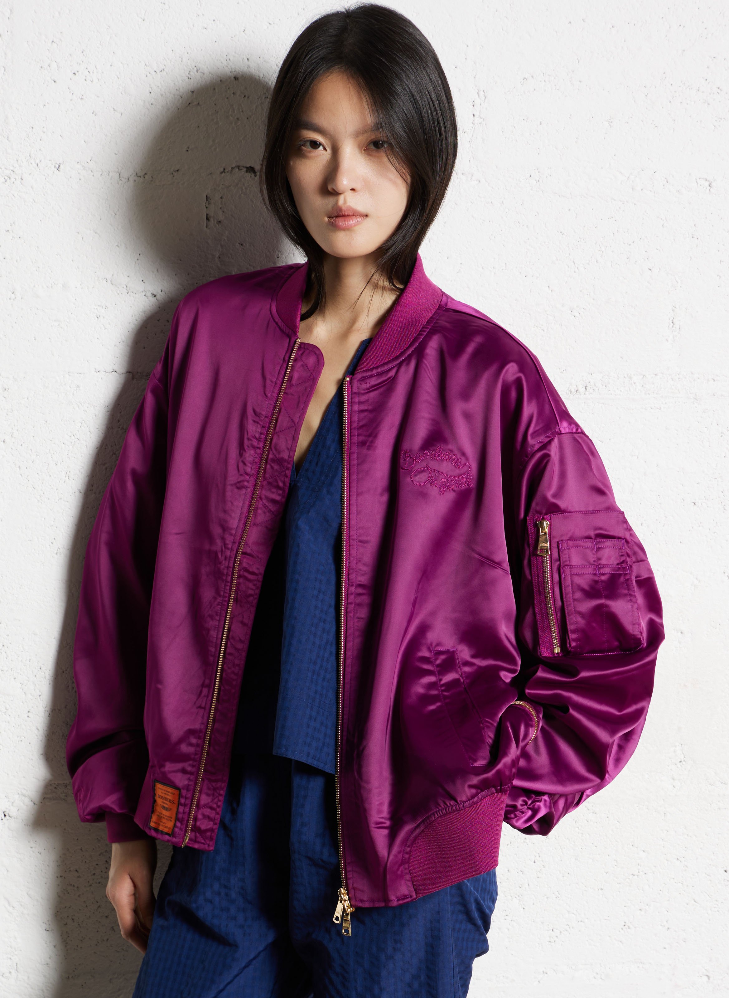 Satin Teddy-Kragenjacke BOMBERS ORIGINAL Violett