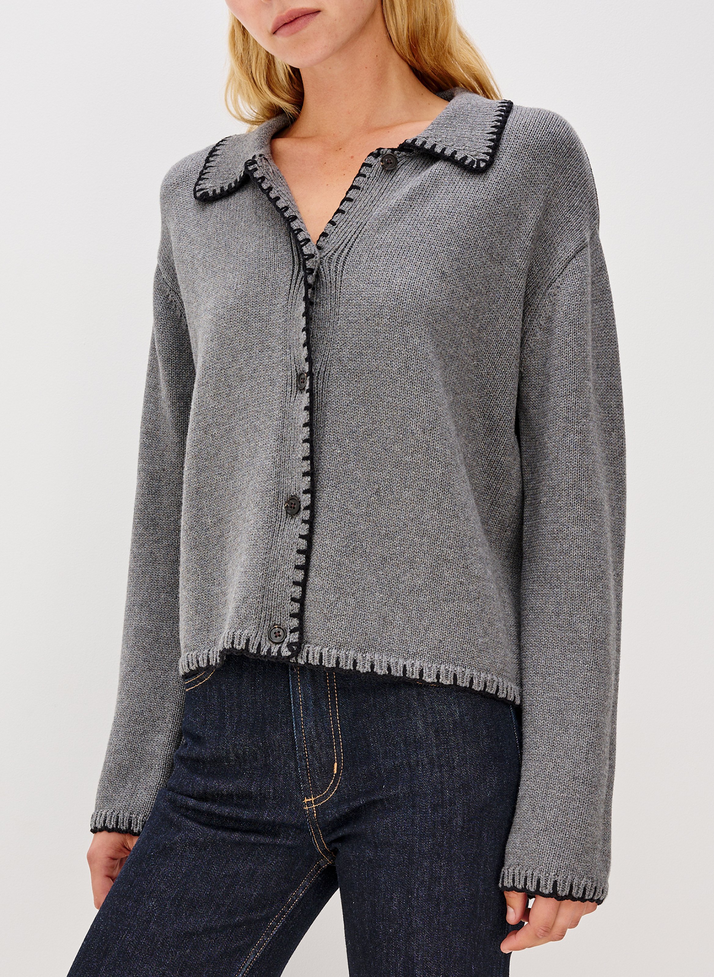 Cardigan ample boutonné en coton RAILS Gris