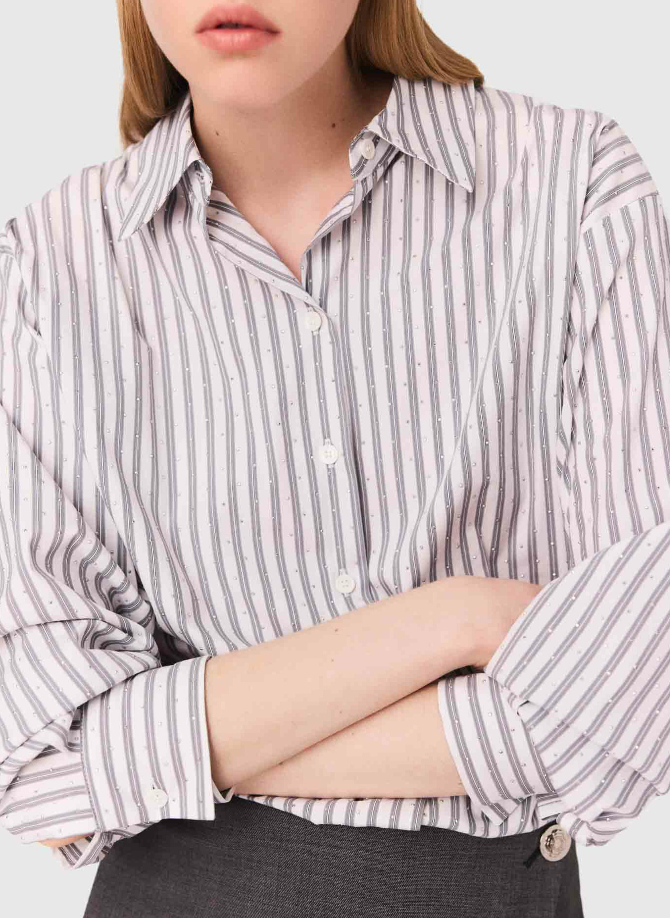 Short cotton-blend dress with classic collar MAJE Beige