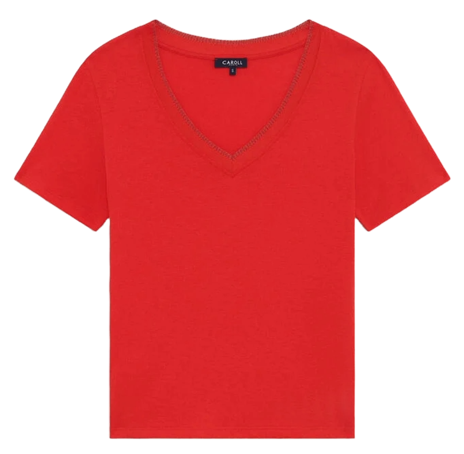 Recht T-shirt met V-hals | katoenblend CAROLL Rood