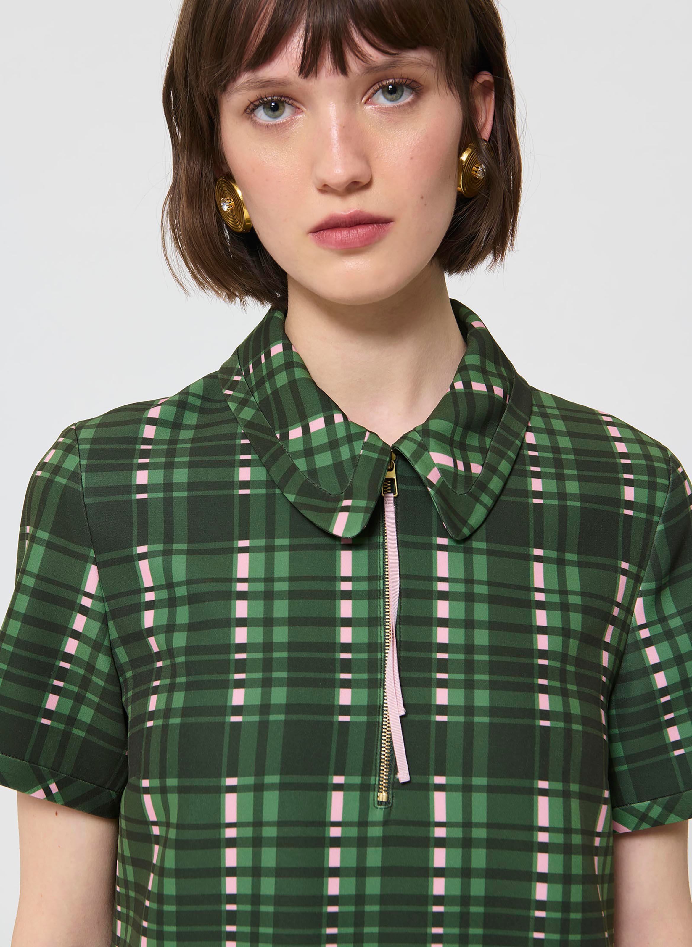 Robe courte trapèze à carreaux TARA JARMON Vert