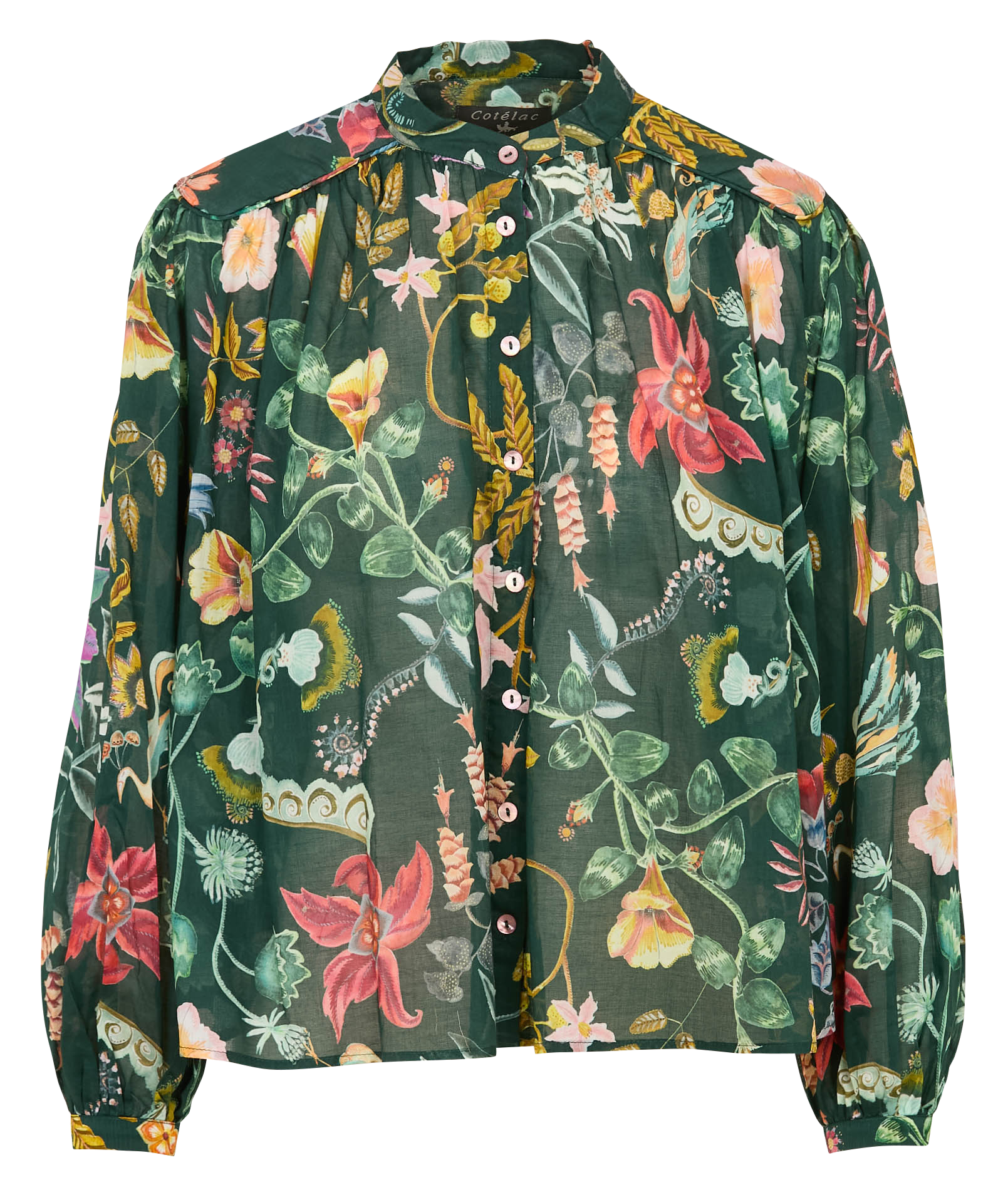 Chemise ample col rond imprimée COTELAC Vert