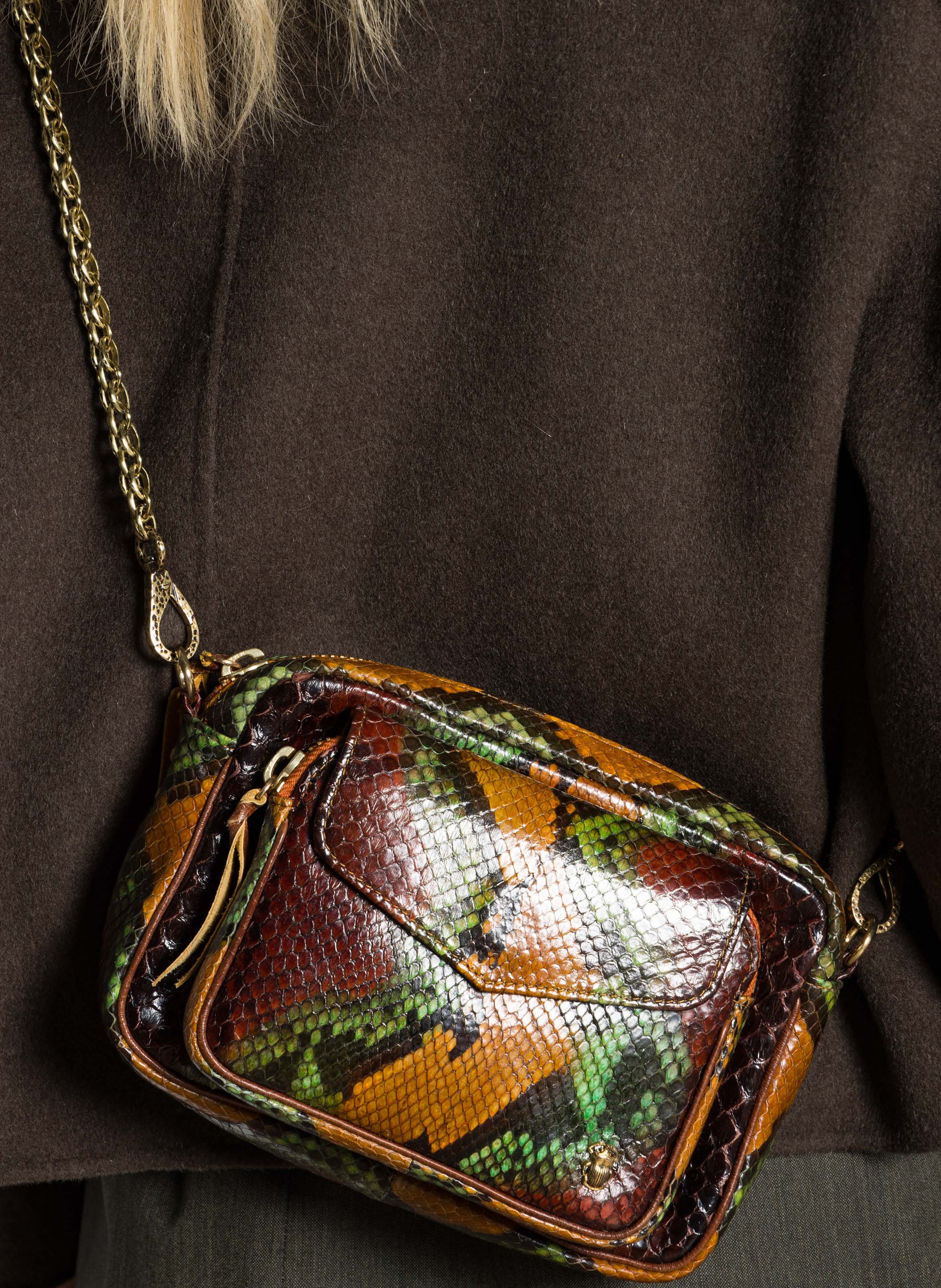 Sac bandoulière en cuir pyton mélangé CLARIS VIROT Marron