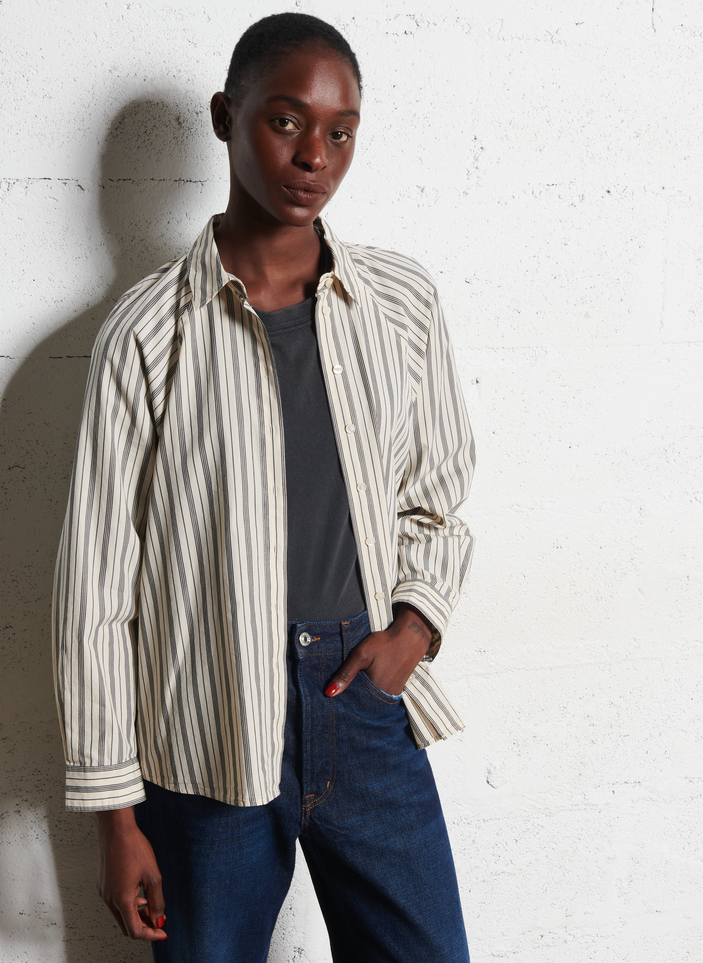 Oversized striped cotton shirt DES PETITS HAUTS Beige