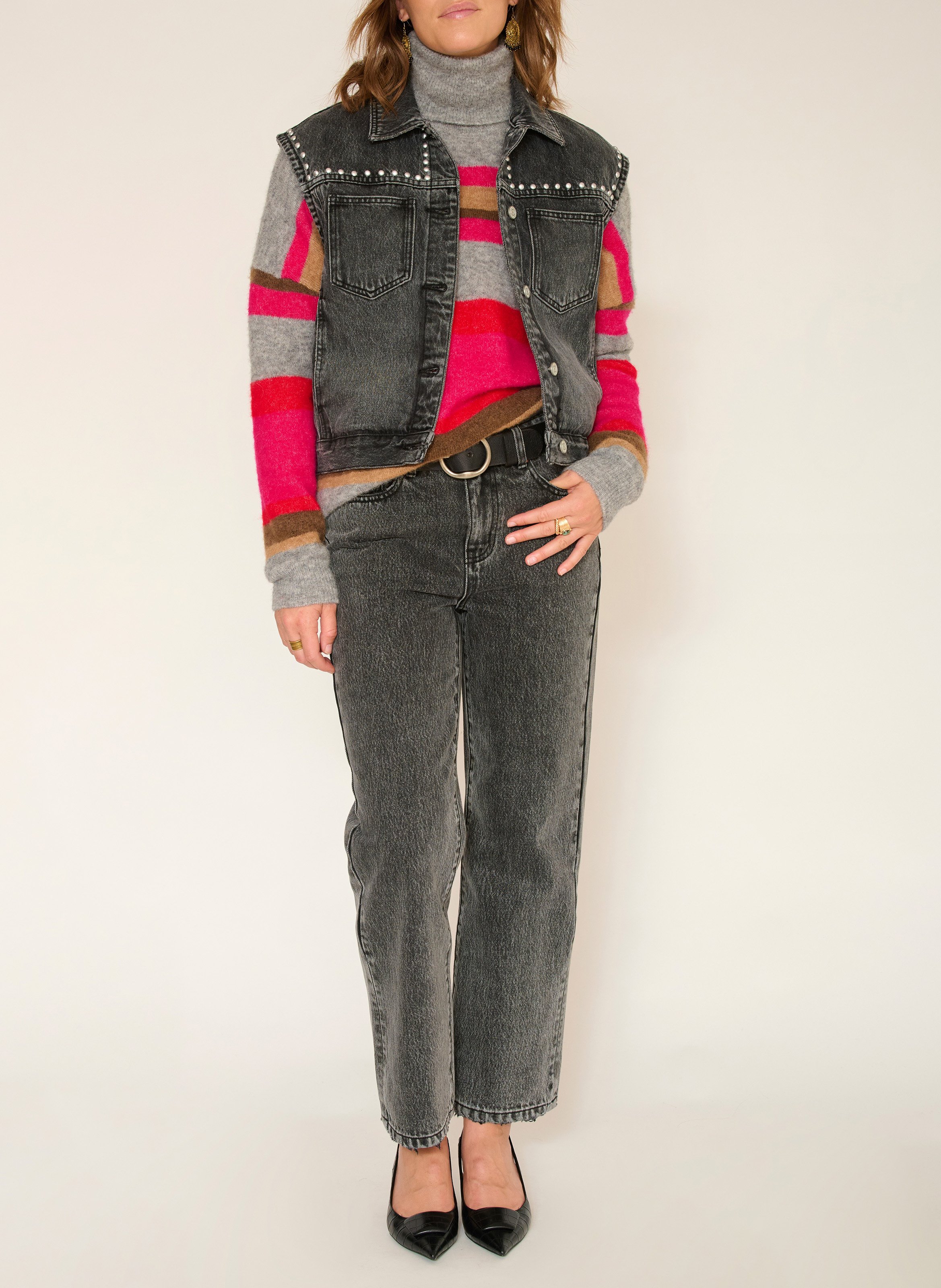 Pull oversize col roulé en laine mélangée MKT Gris