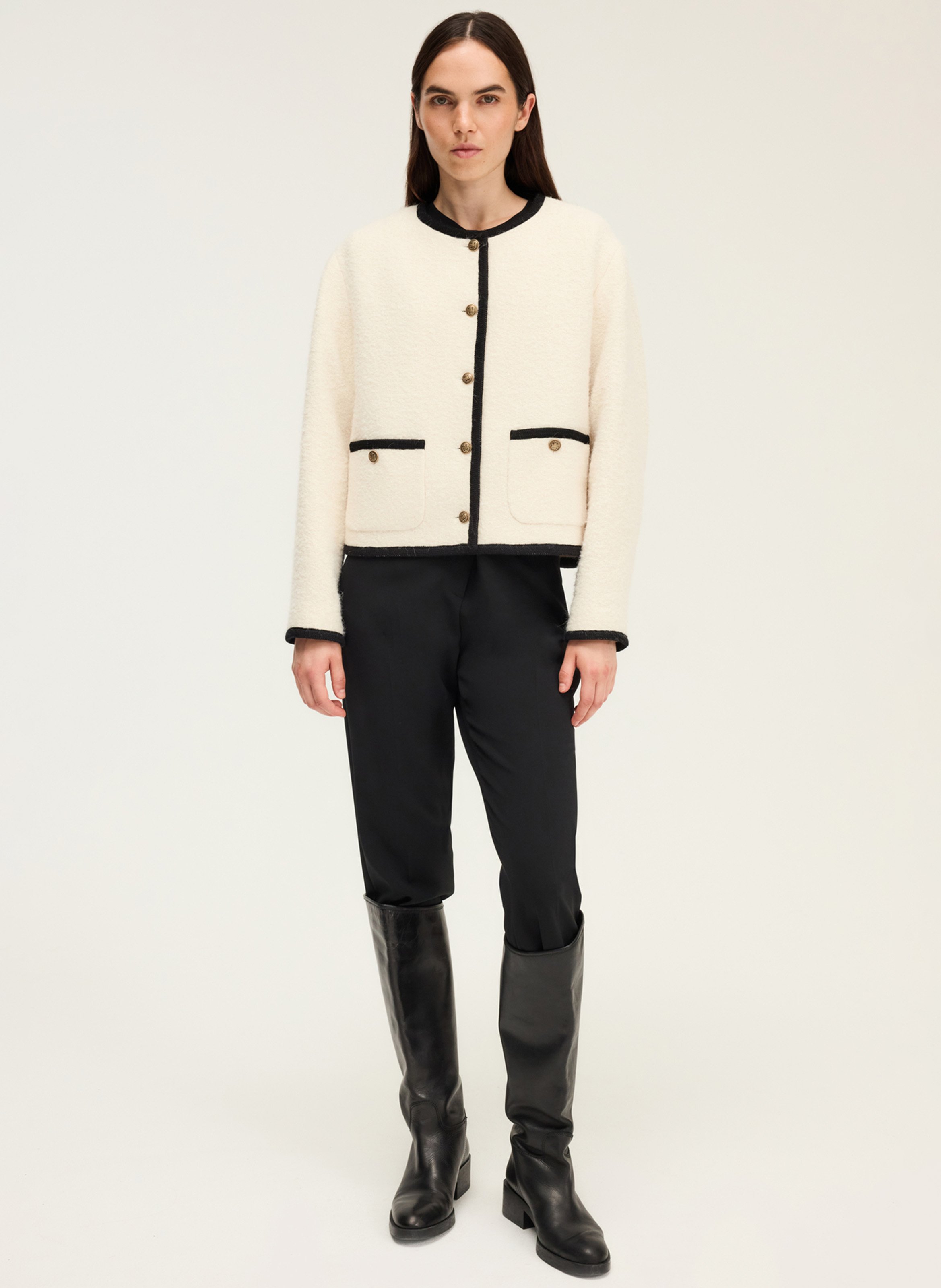 Round neck jacket in mixed cotton and wool PABLO Beige