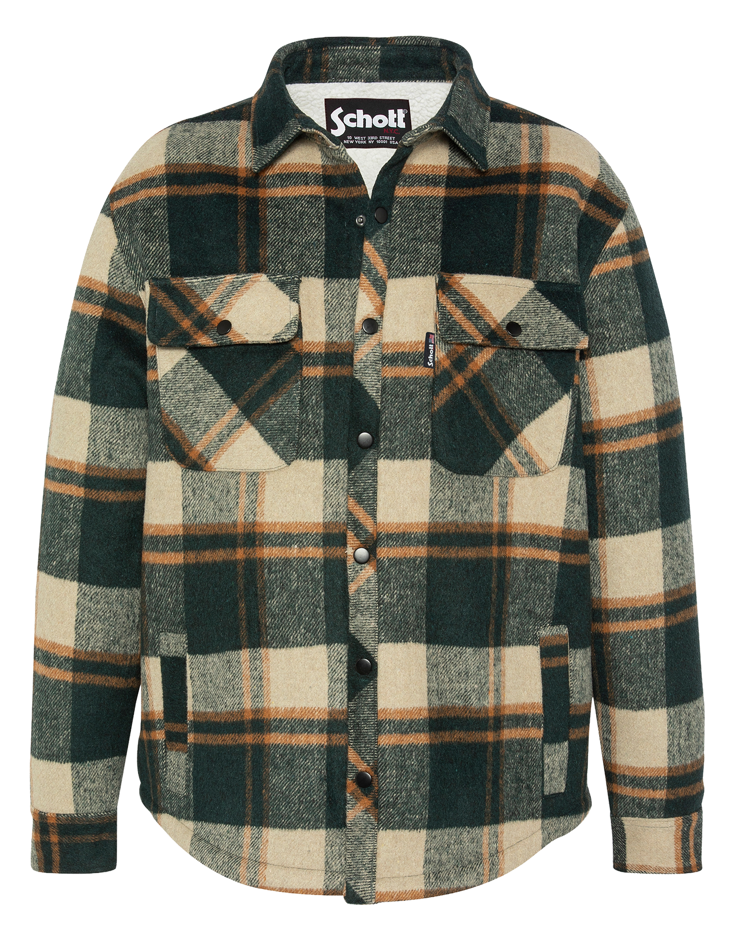 Veste droite col classique à carreaux SCHOTT Vert