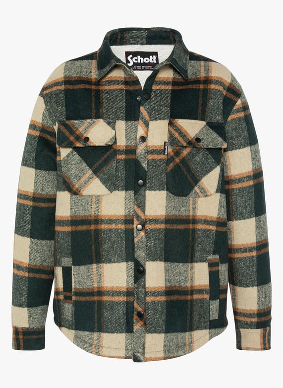 Veste droite col classique à carreaux Vert