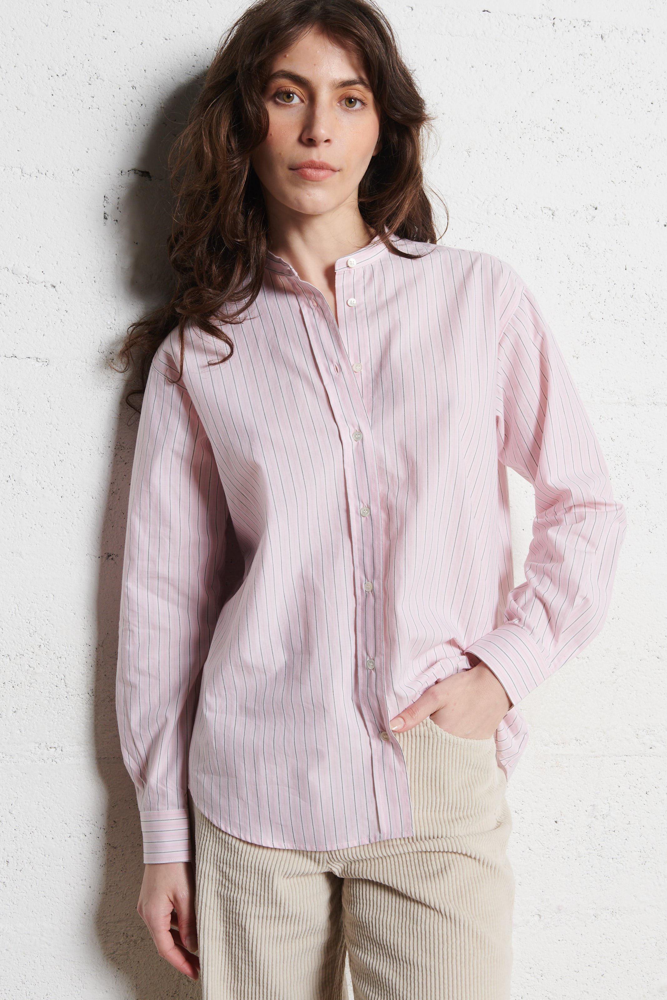 Chemise droite col mao en coton HARTFORD Multicolore