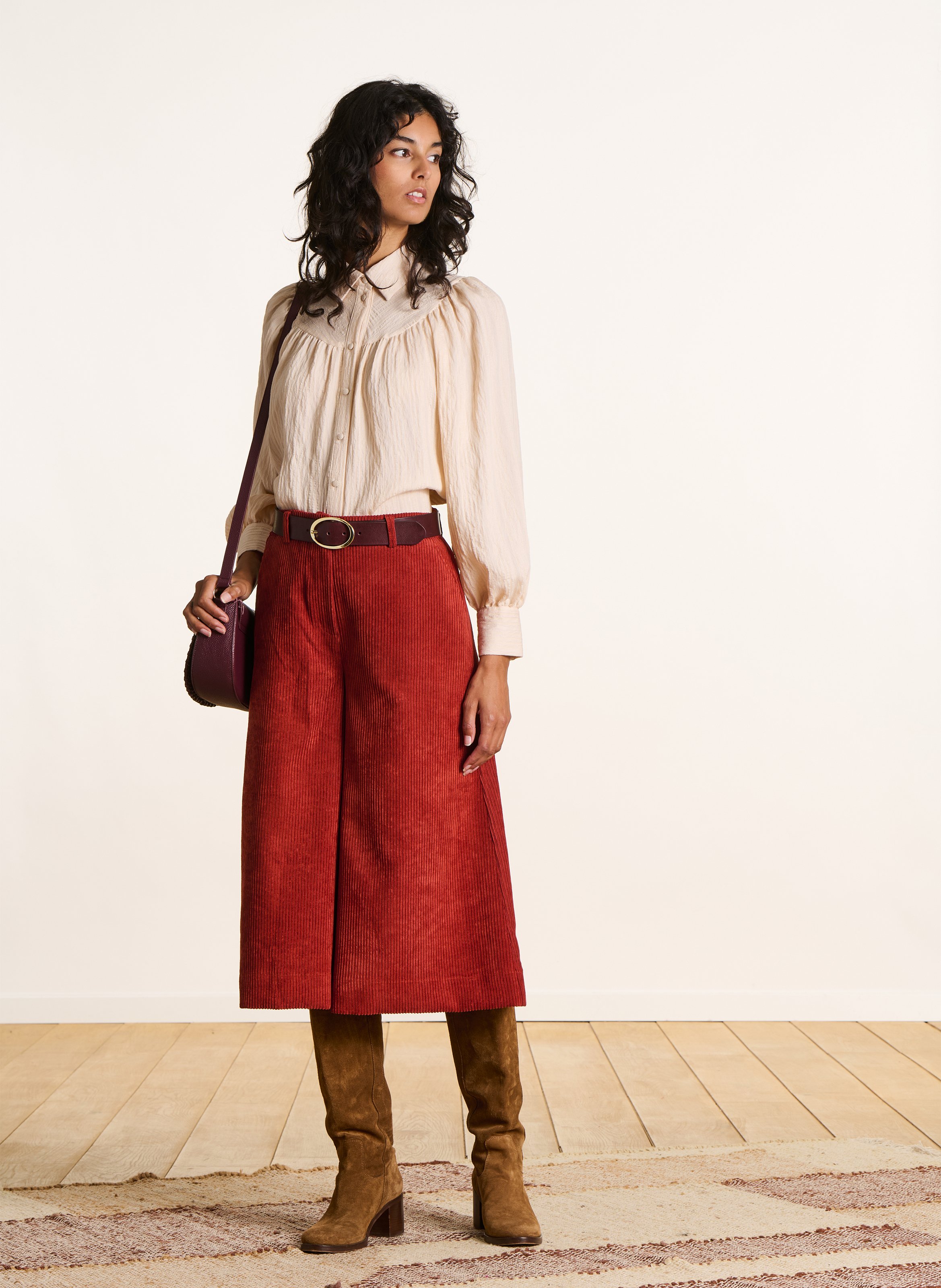 Wide-leg corduroy Bermuda shorts LA FEE MARABOUTEE Red