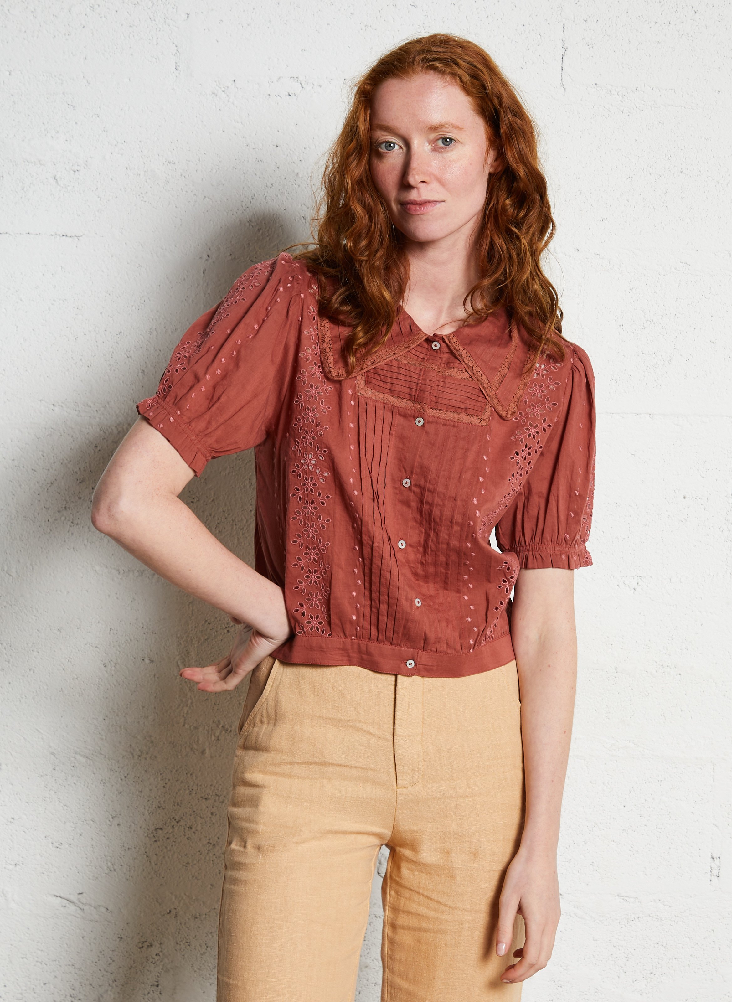 Blouse with ruffled collar in organic cotton EMILE ET IDA