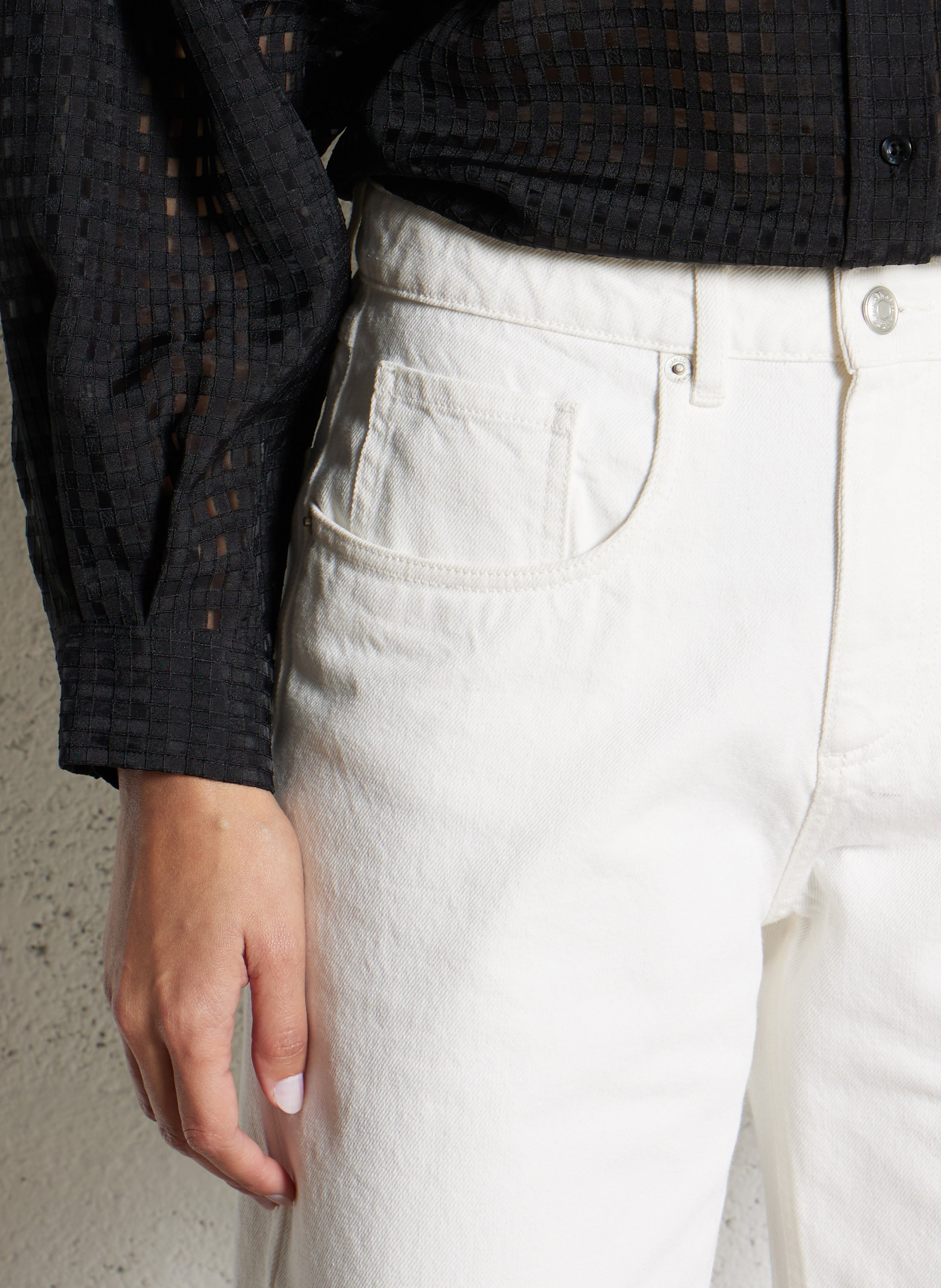 Jean droit taille haute en coton IKKS Blanc