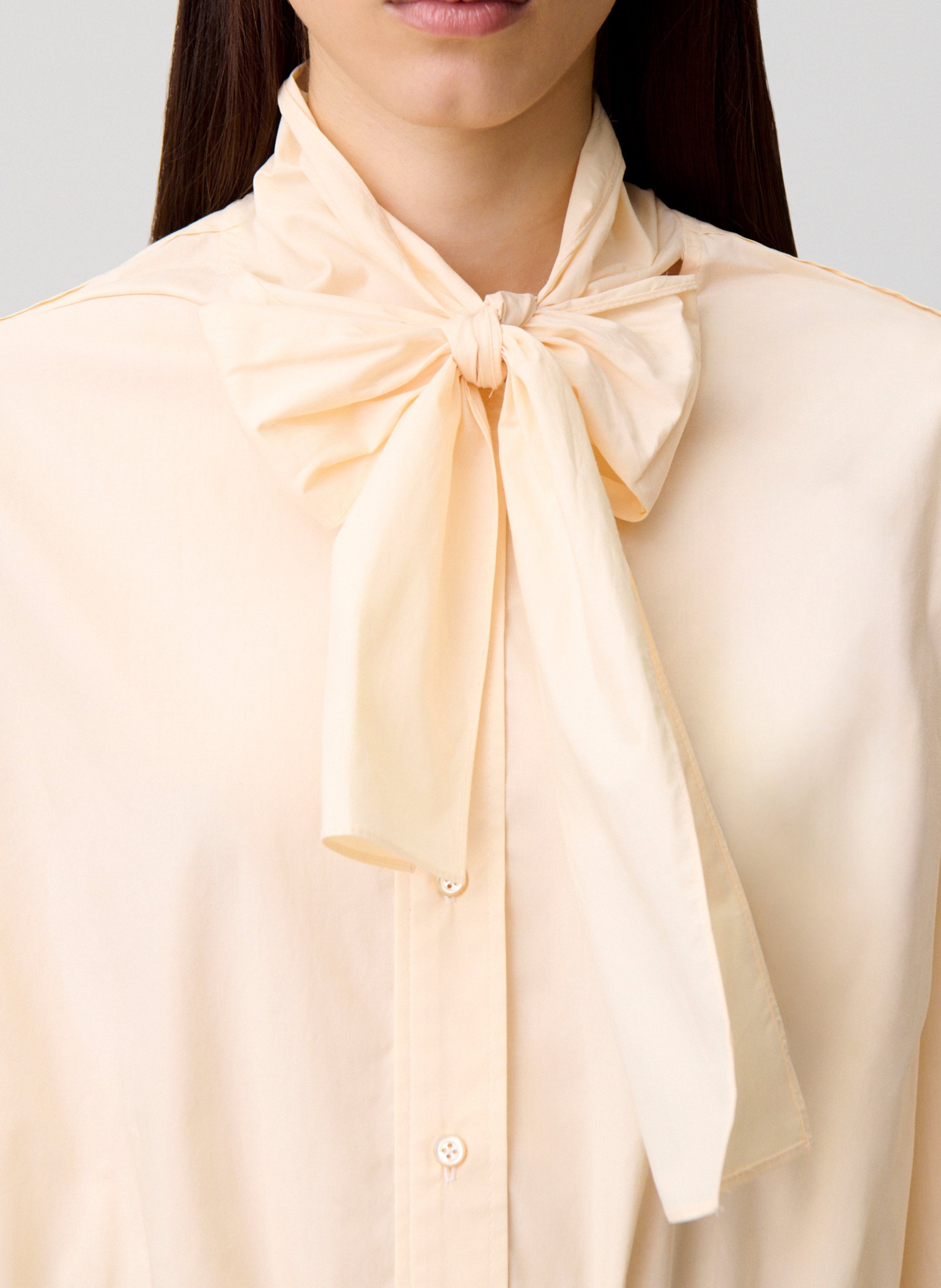 Straight cotton shirt with Lavallière collar CLAUDIE PIERLOT Beige