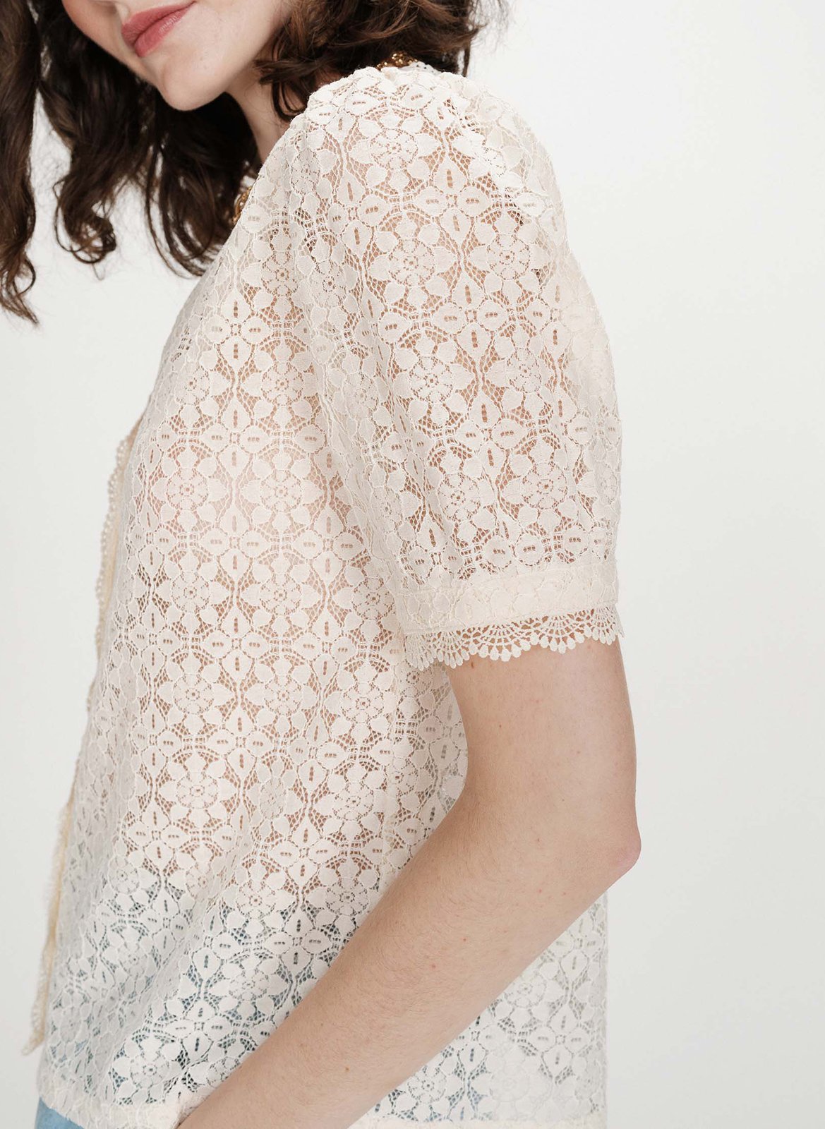 Top met V-hals en knopen van kant GRACE ET MILA Bruin