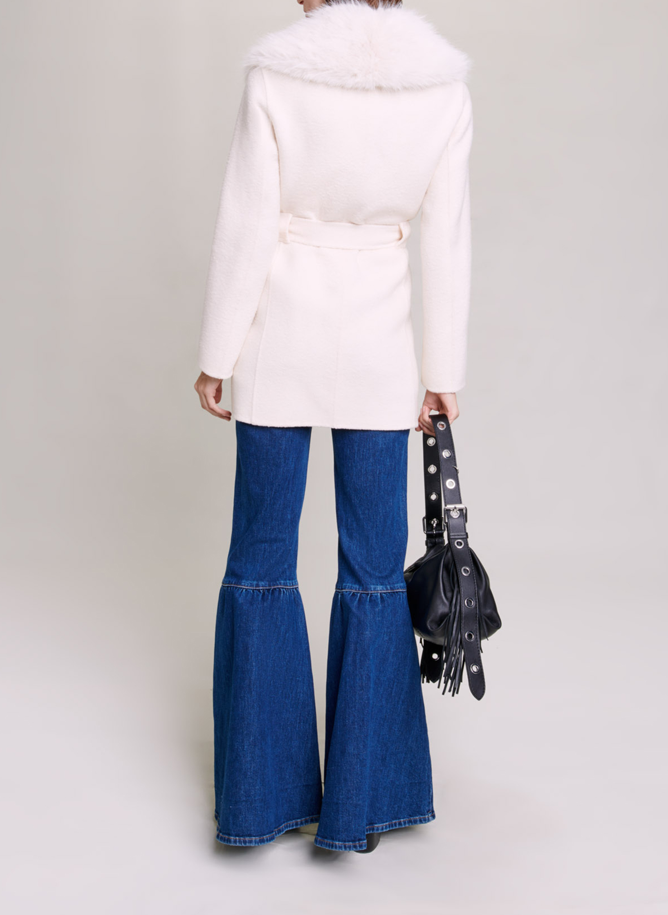 Getailleerde jas met sjaalkraag - wolblend MAJE Beige