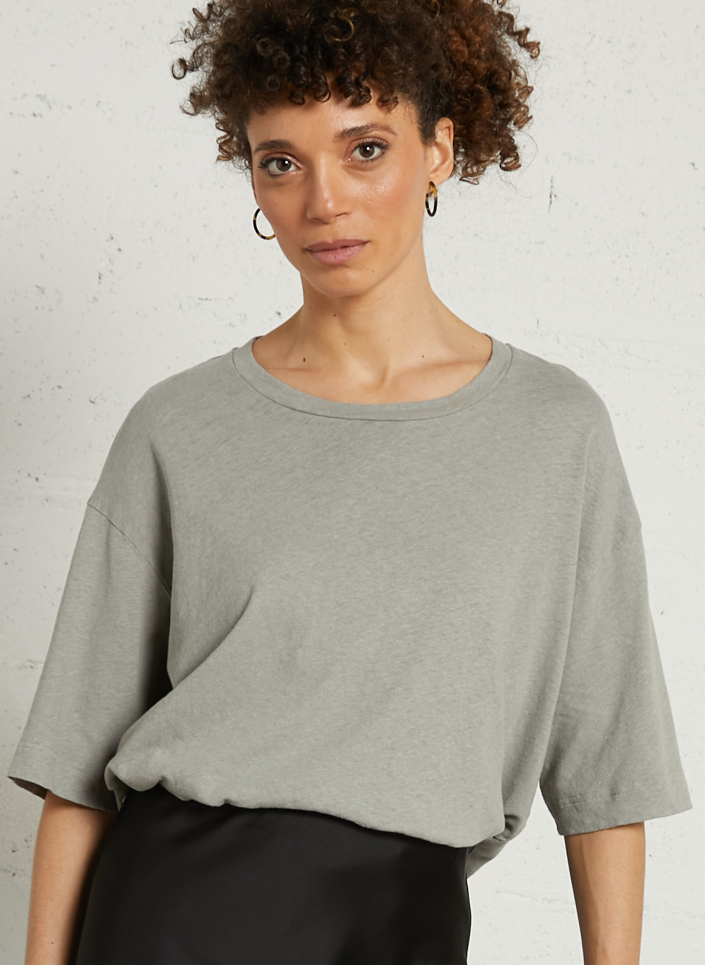 Oversized round neck t-shirt in cotton and linen BELLEROSE