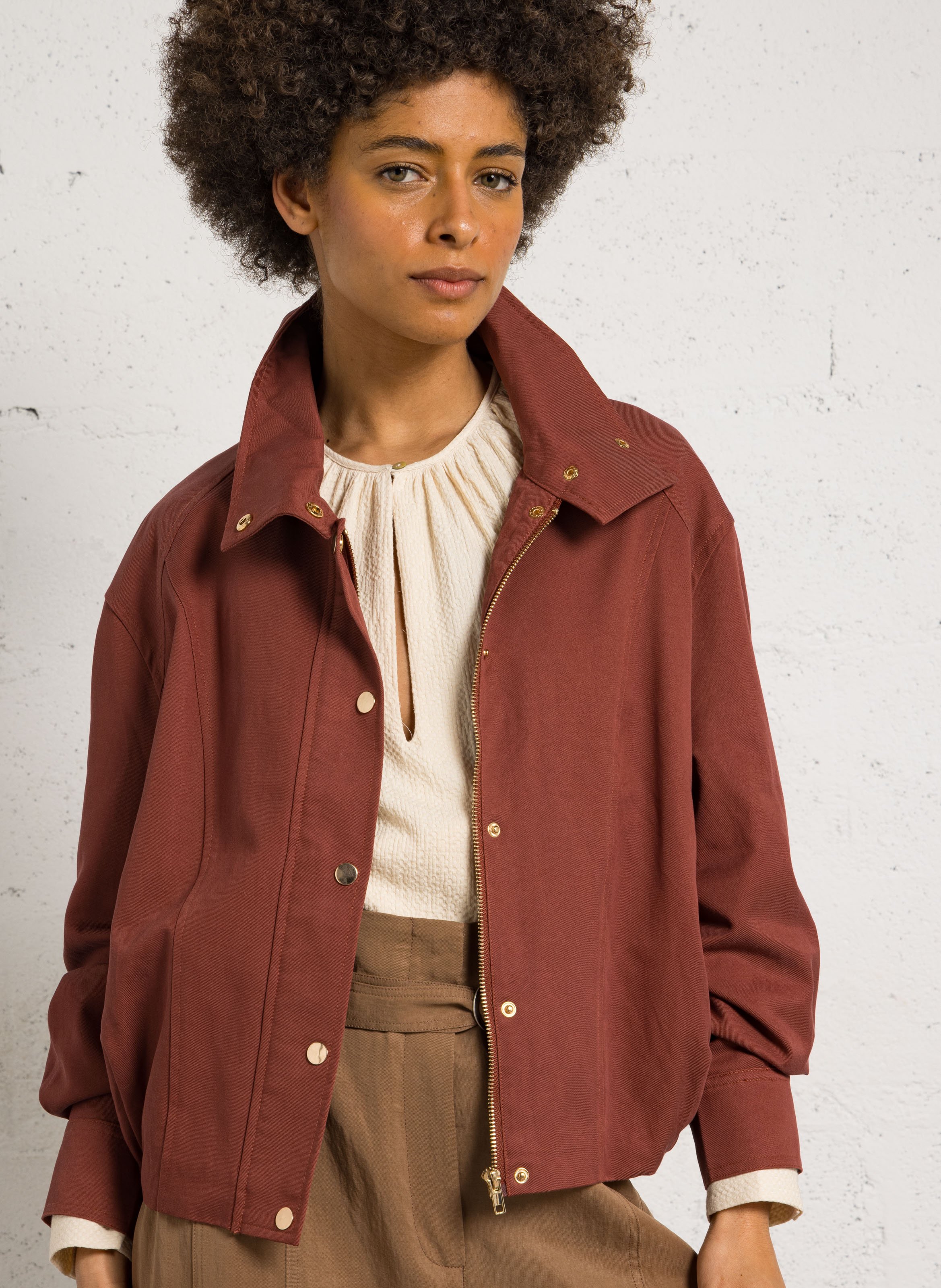 Oversized high-neck cotton blend jacket LA PETITE ETOILE Brown