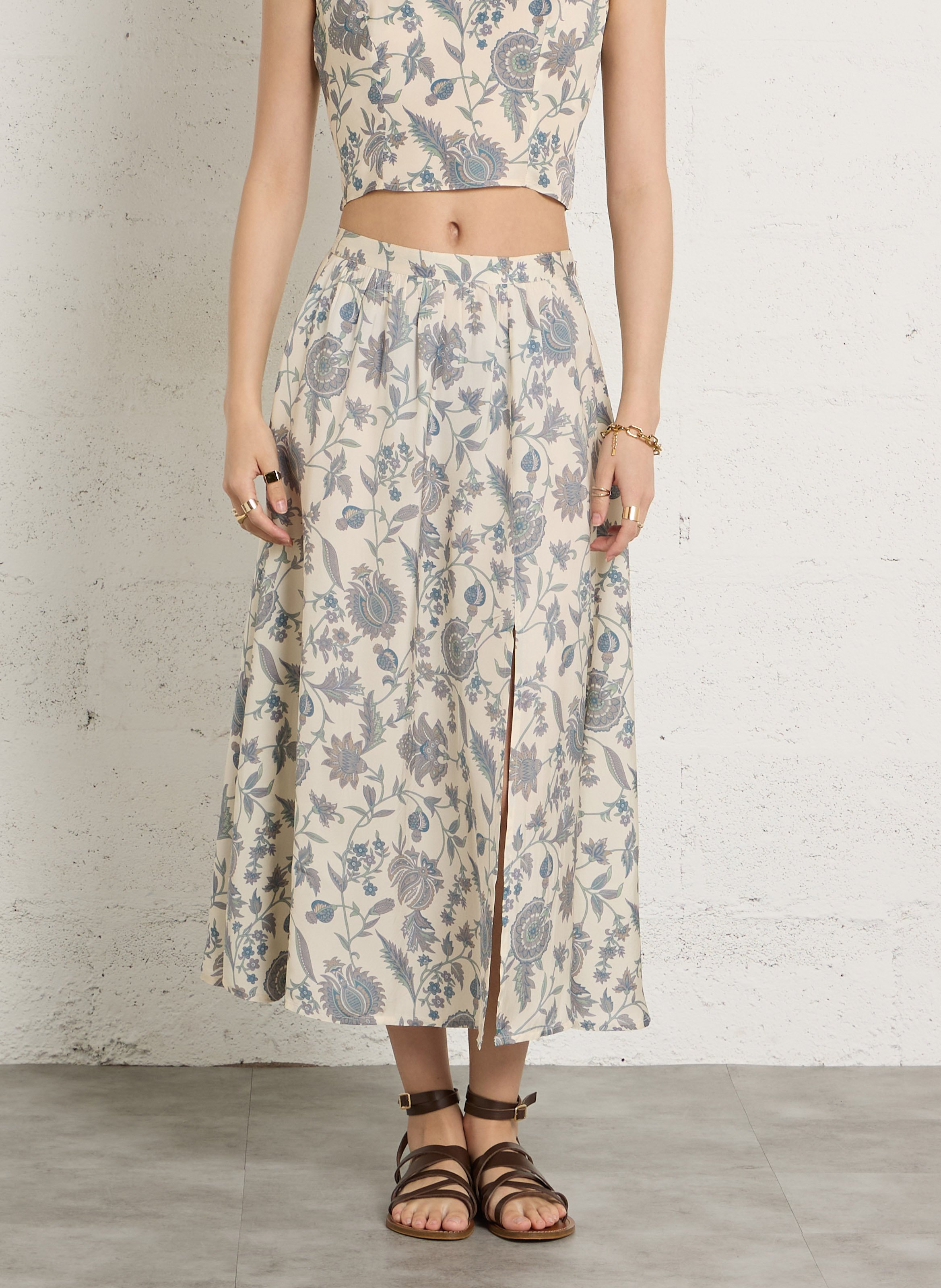 Falda midi vaporosa con corte evasé PETITE MENDIGOTE Beige