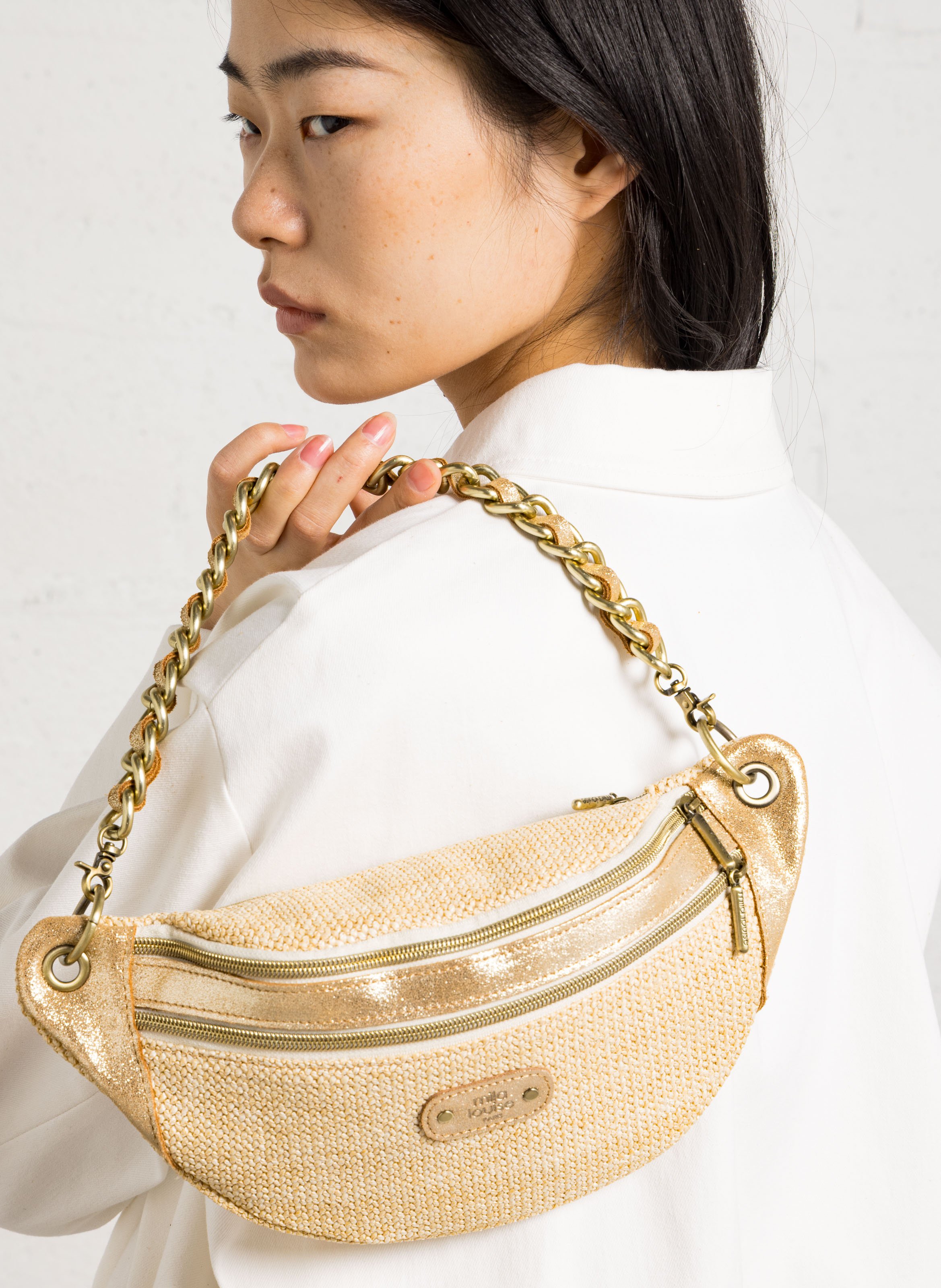 Sac banane en textile tressé MILA LOUISE Beige