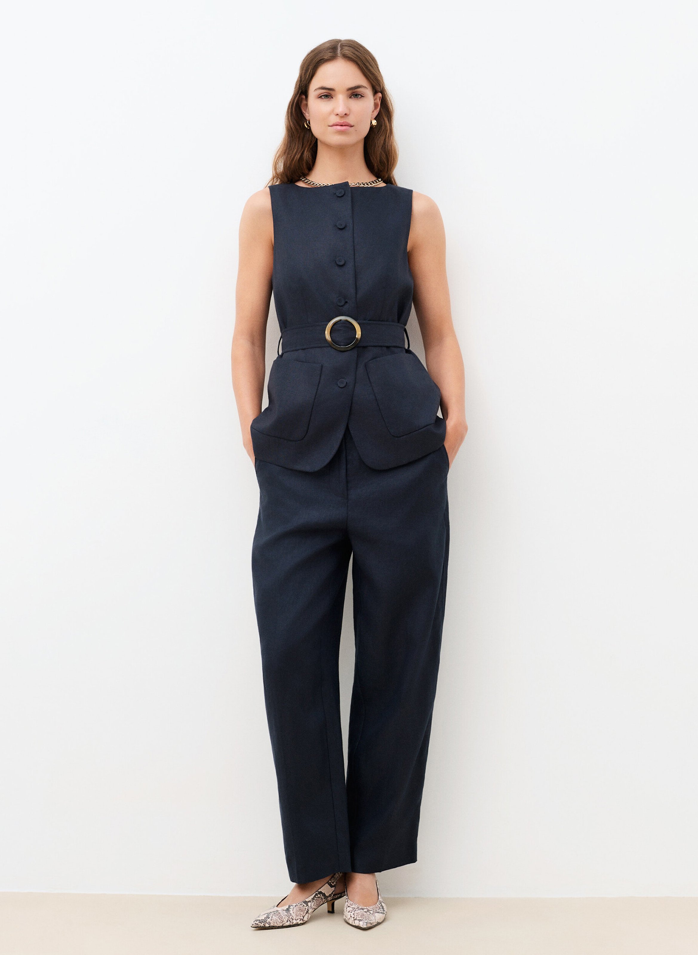 Veste col rond en lin CAROLL Bleu