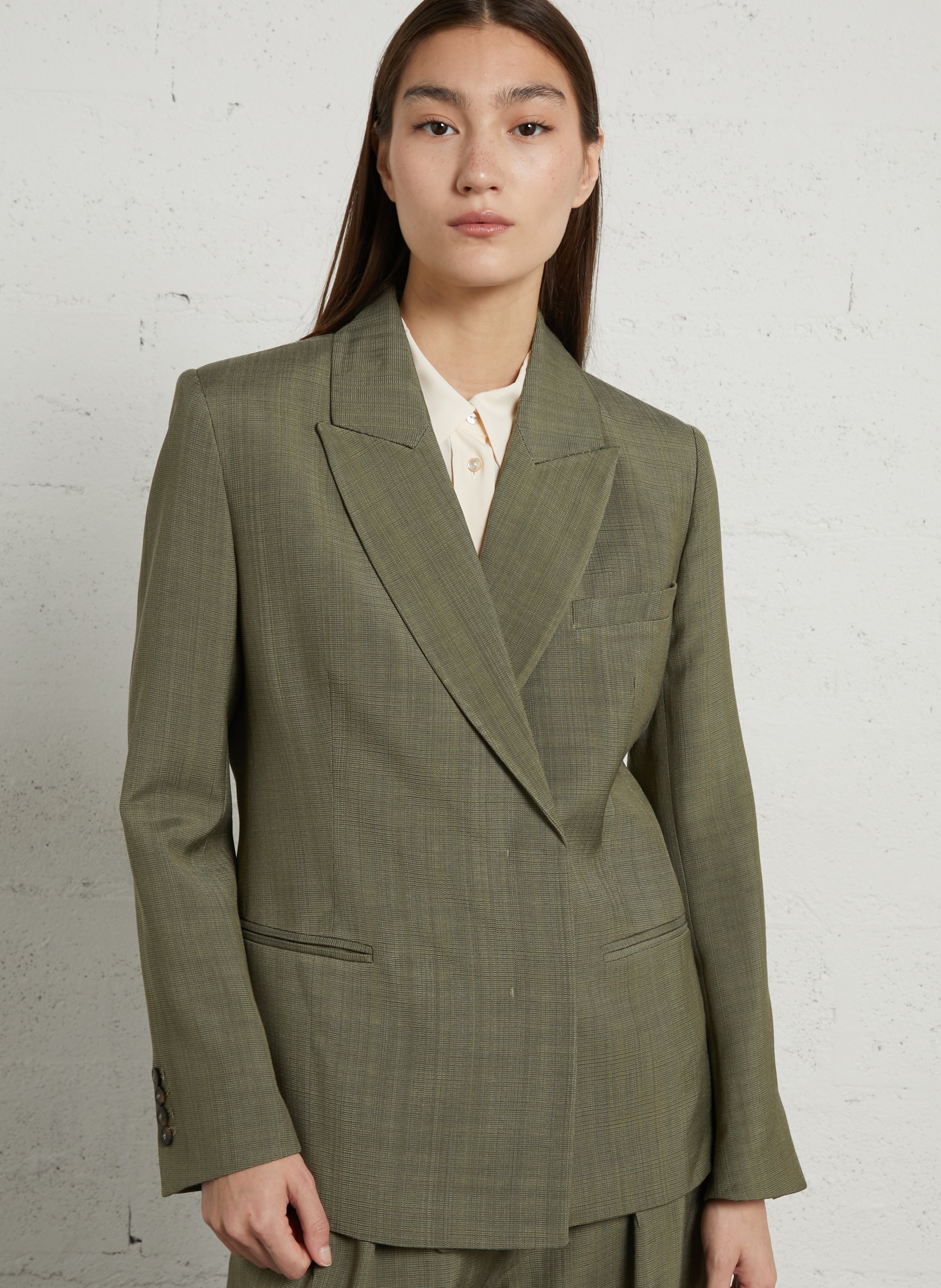 Long wool-blend trench coat with tailored collar MARGAUX LONNBERG Khaki