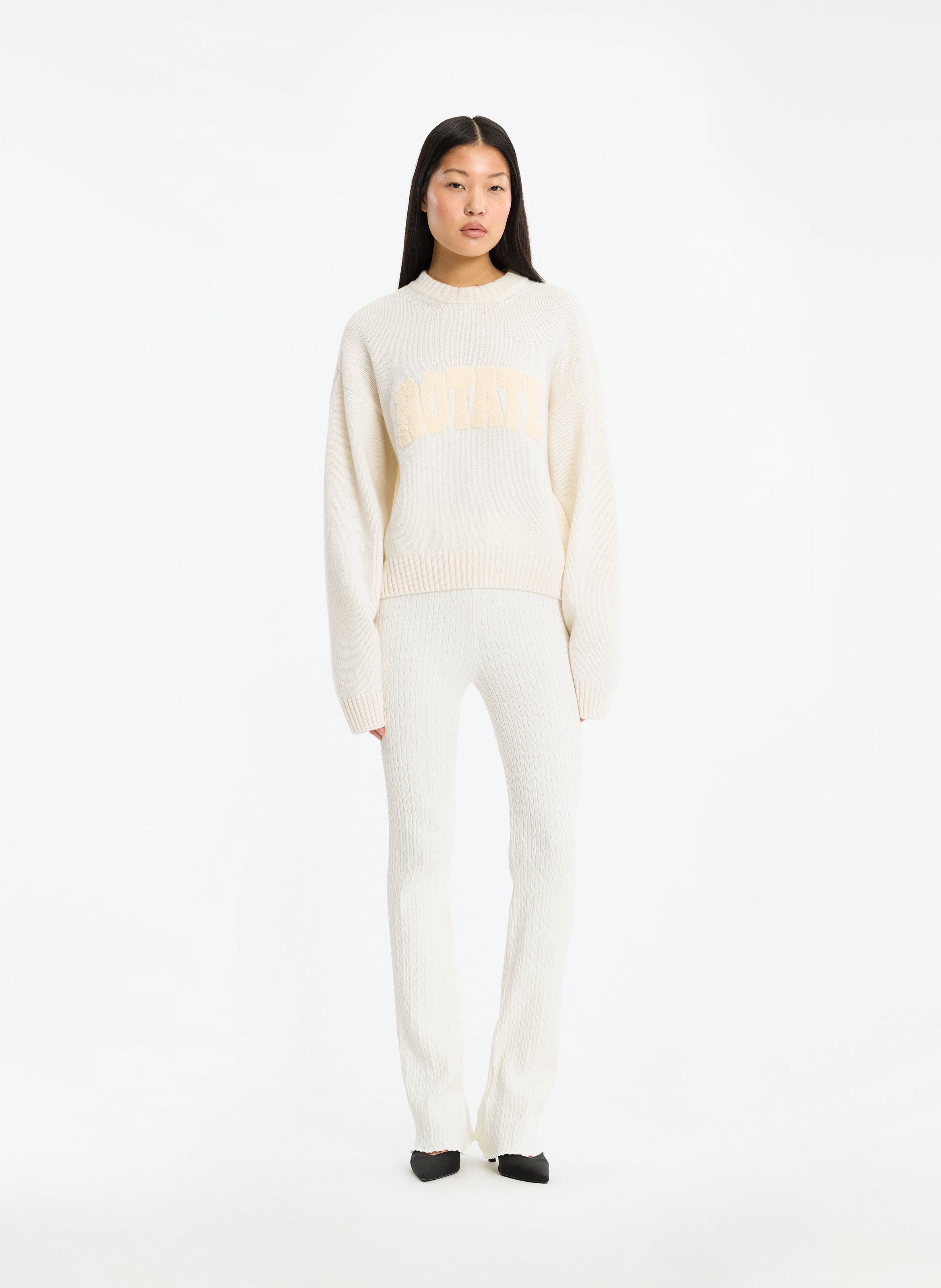 Loose-fit round-neck wool jumper ROTATE White