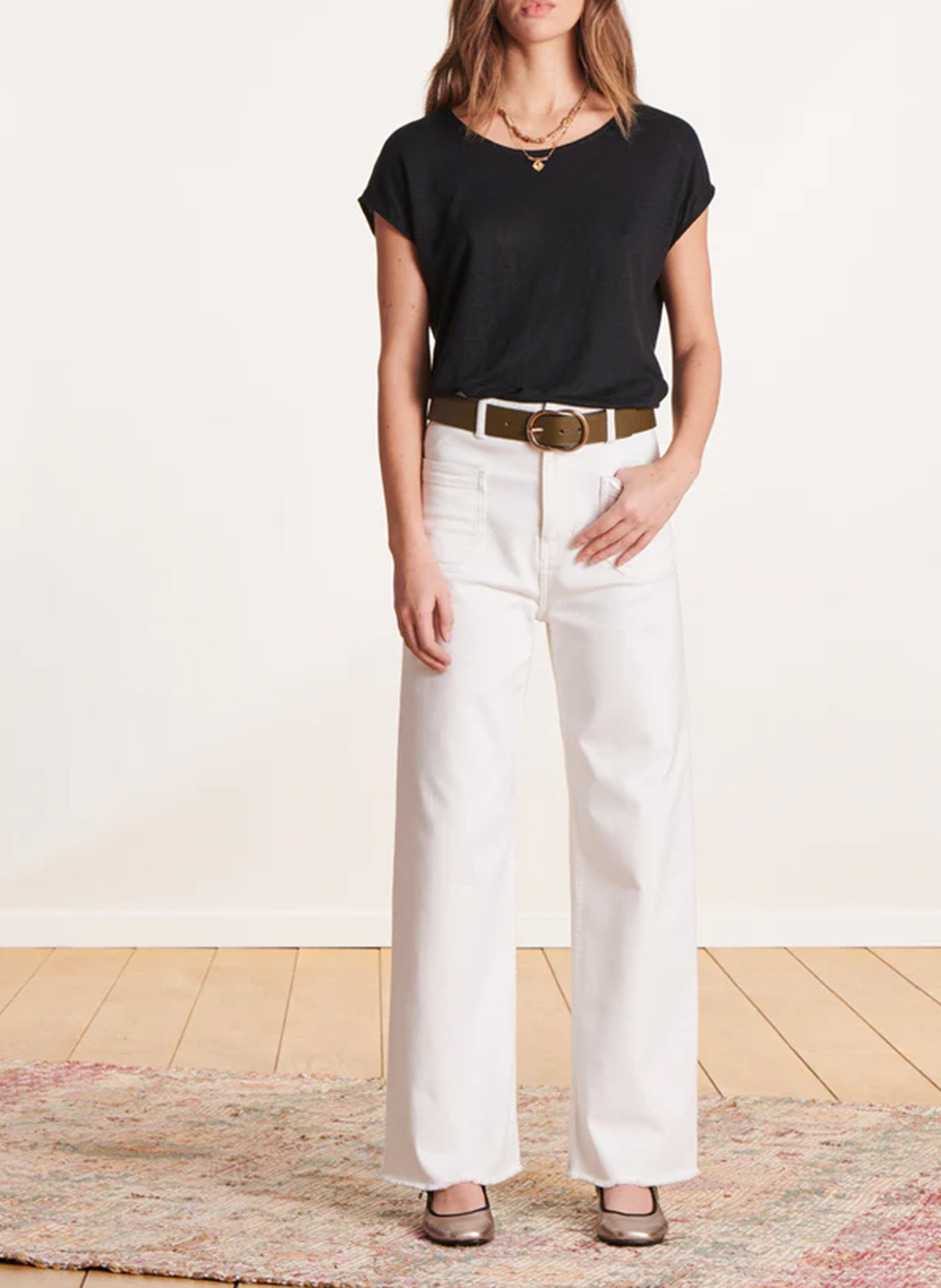 Jean boot-cut taille haute en coton bio LA FEE MARABOUTEE Blanc