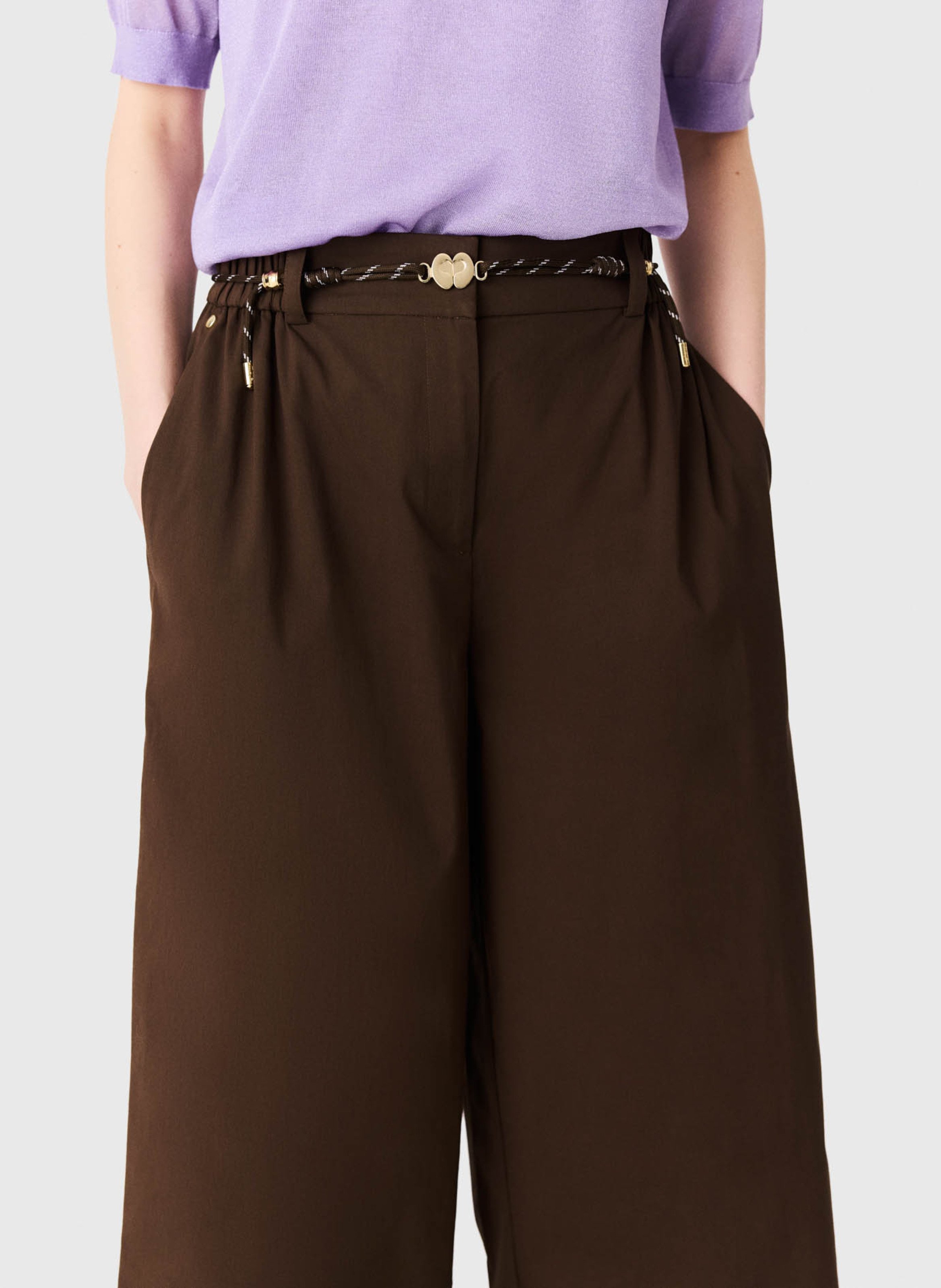 Wide-leg cotton-blend pants MAJE Brown