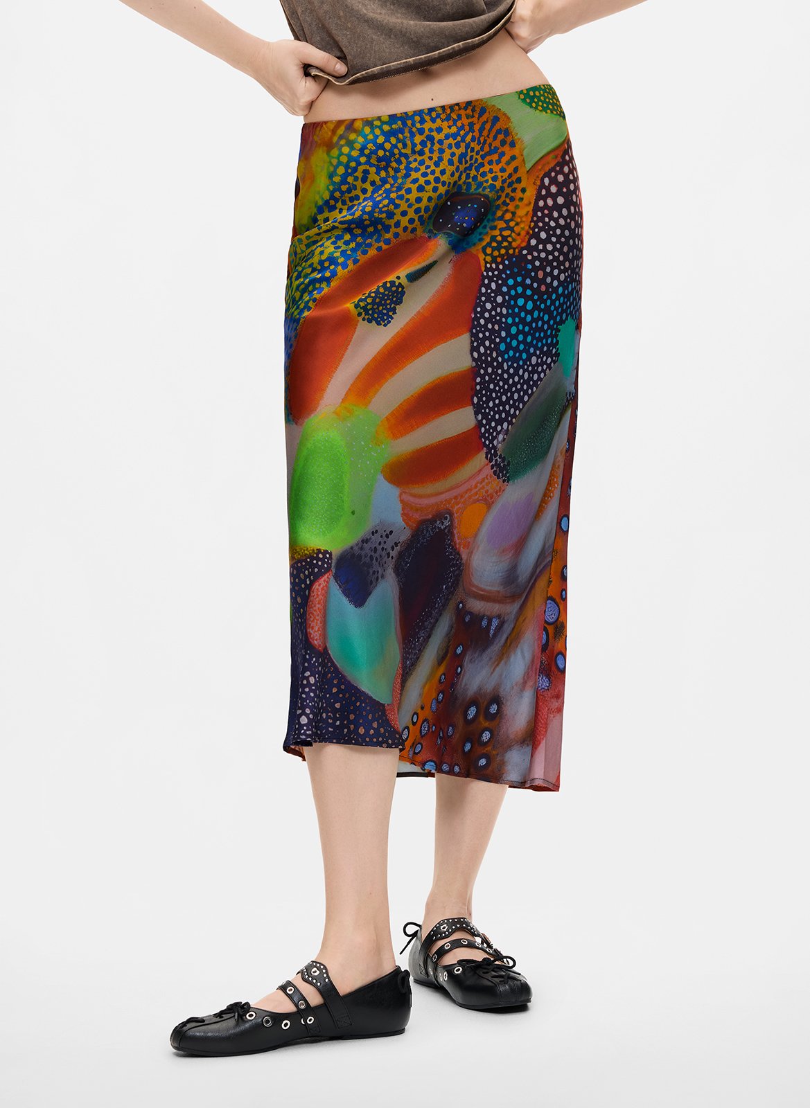 Jupe midi imprimée DESIGUAL Noir
