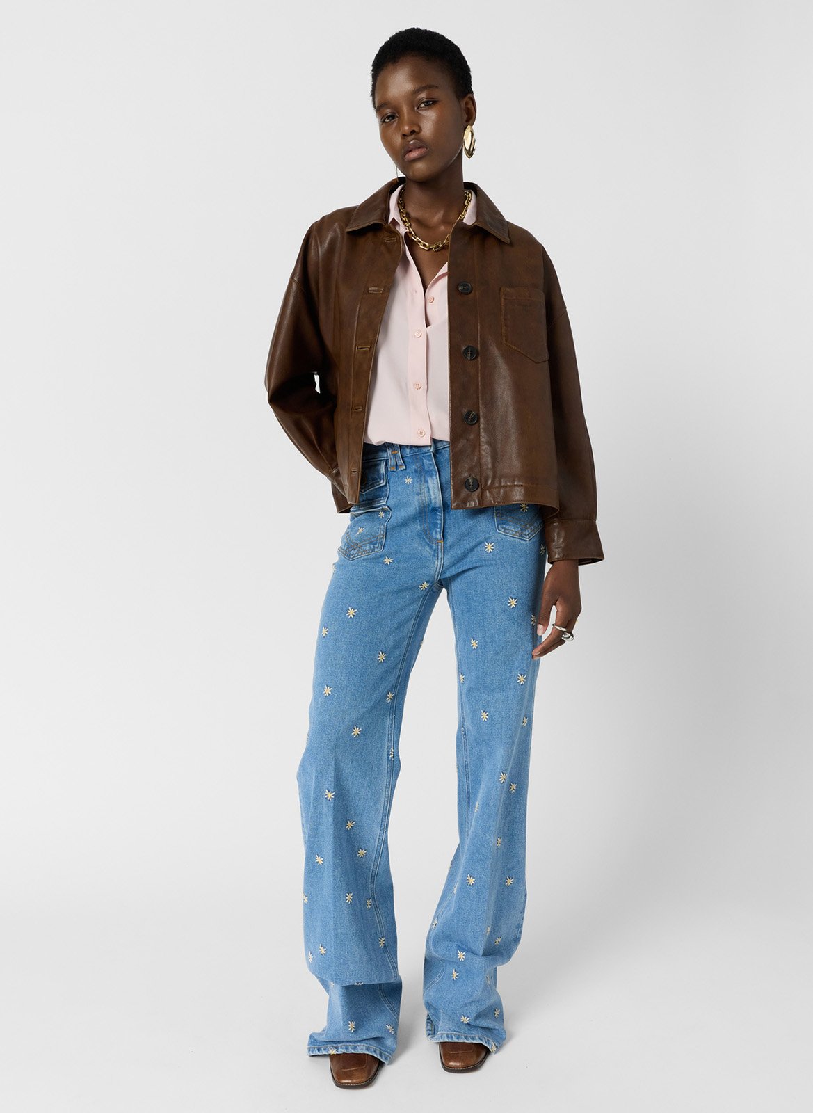Veste col classique en cuir GERARD DAREL Marron