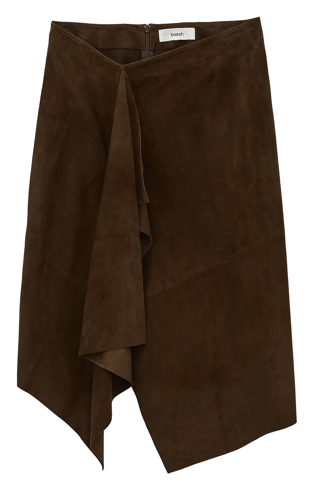 Jupe midi asymétrique en cuir BA&SH Marron