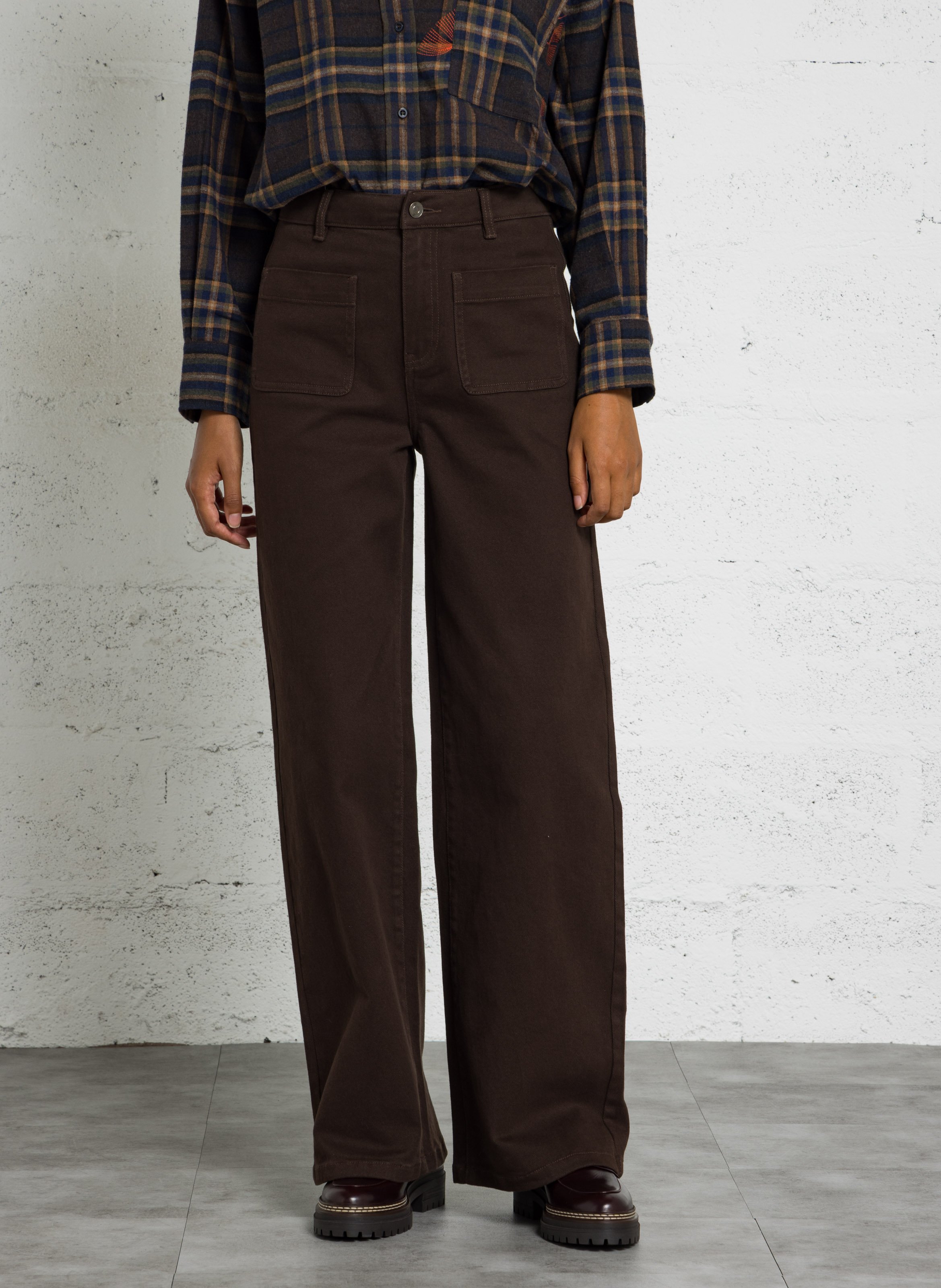 Wide-leg cotton-blend jeans SUNCOO Brown