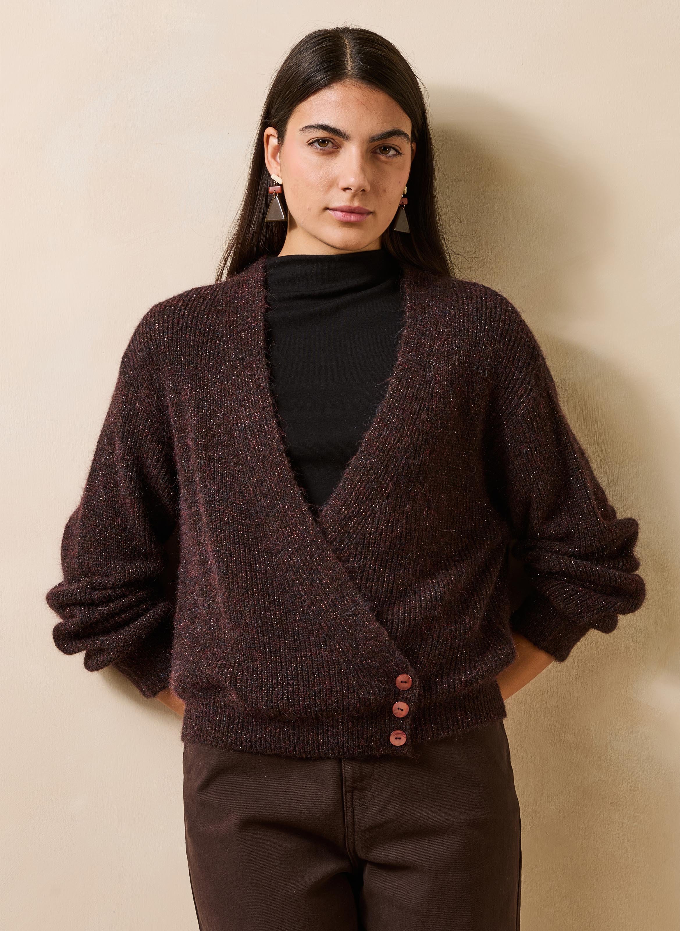Gilet encolure V LA FEE MARABOUTEE Marron