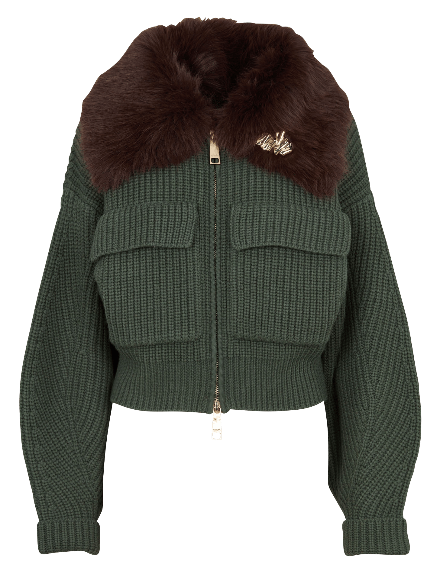 Wool-Blend Fur-Collar Cardigan LIU JO Green