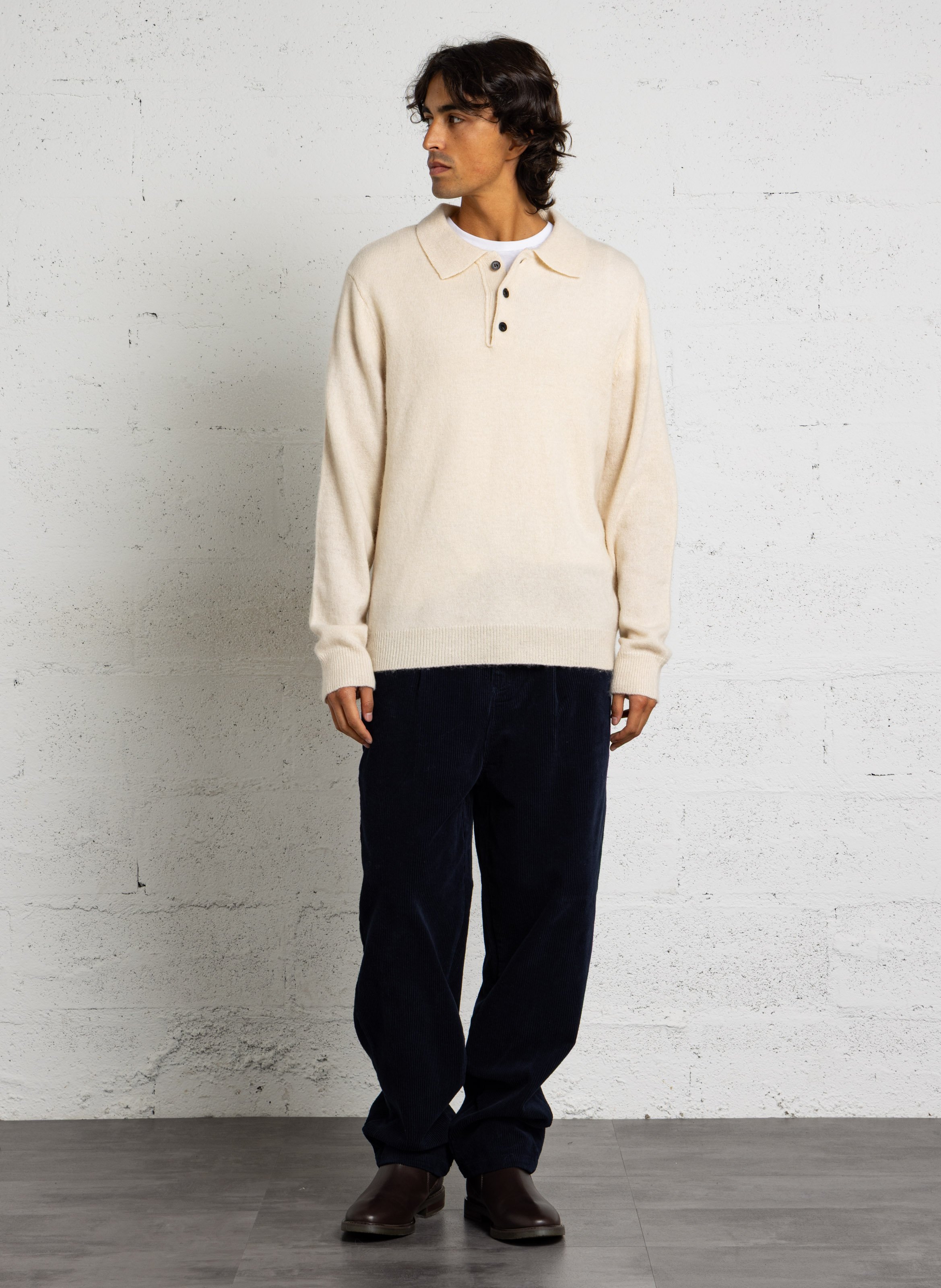 Pull col polo en laine mélangée SOLID Beige