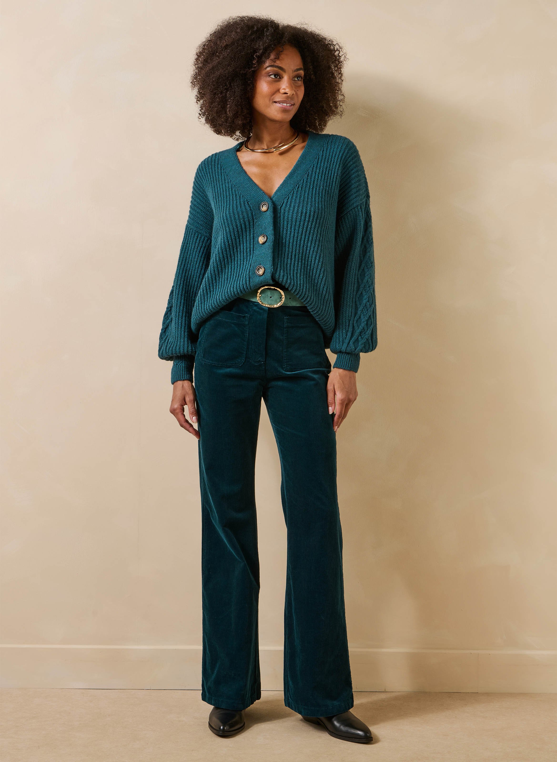 Weites Cord-Samt-Hose aus Baumwollmischung LA FEE MARABOUTEE Blau