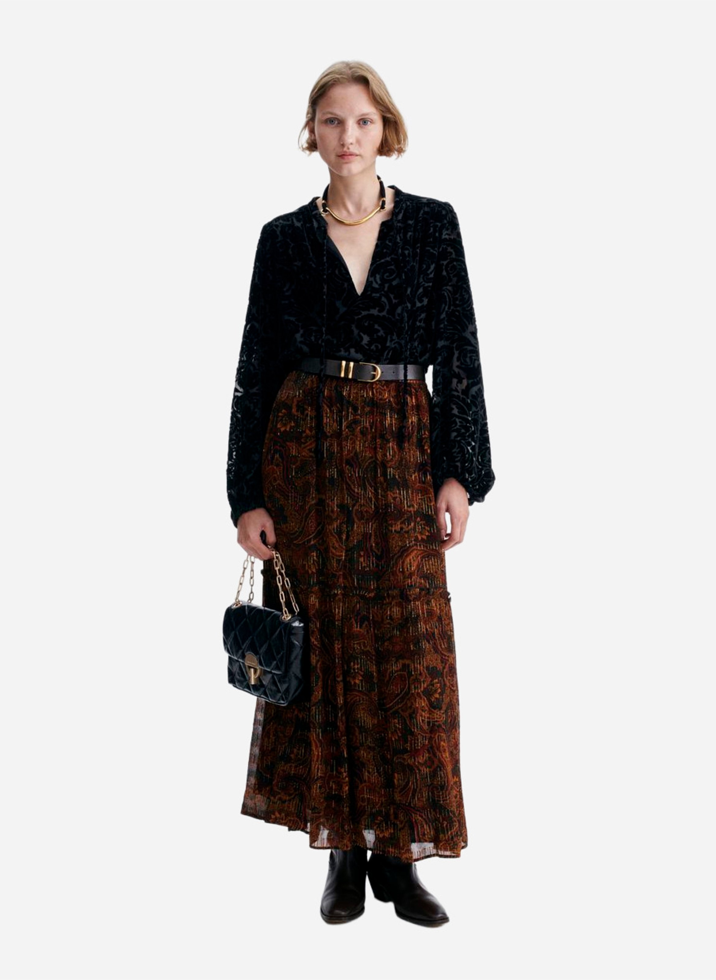 Printed high-waisted flared skirt VANESSA BRUNO Brown