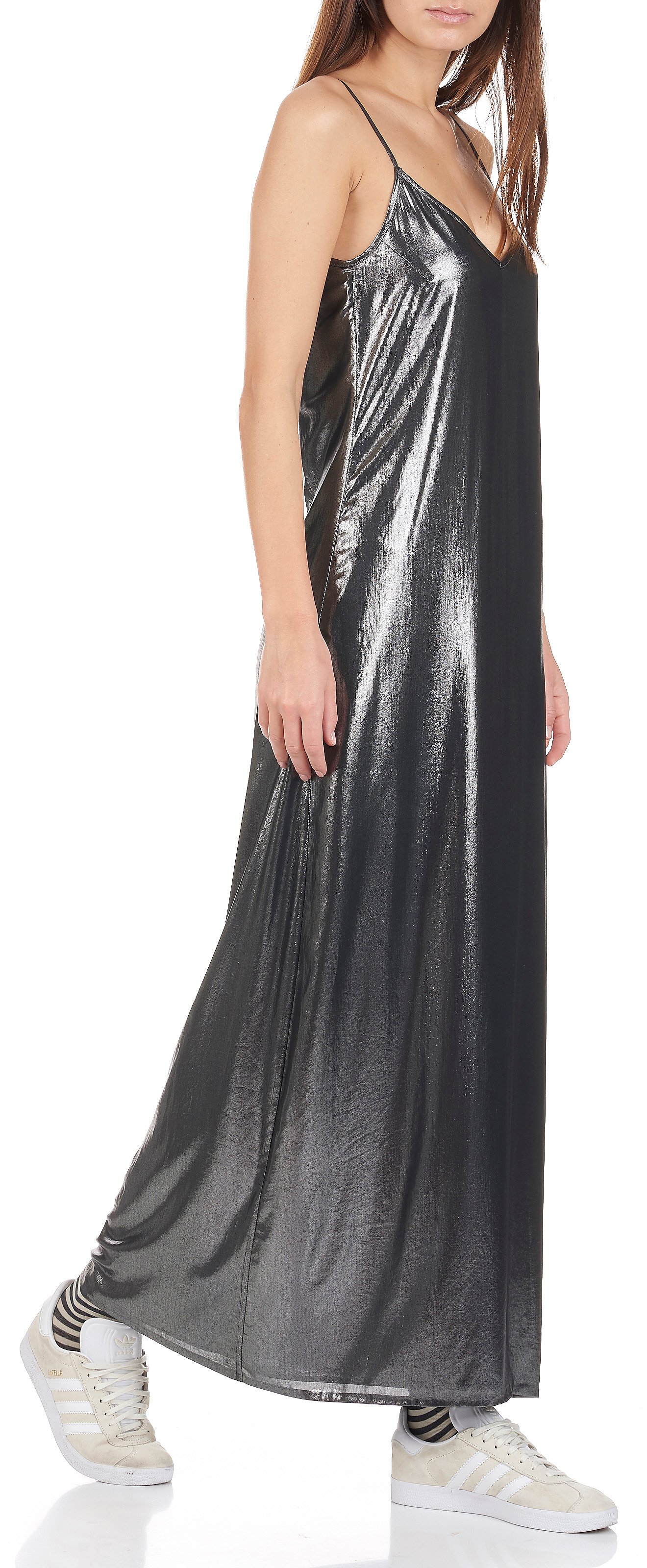 Robe longue fluide en lamé Qarelli SWILDENS Argent