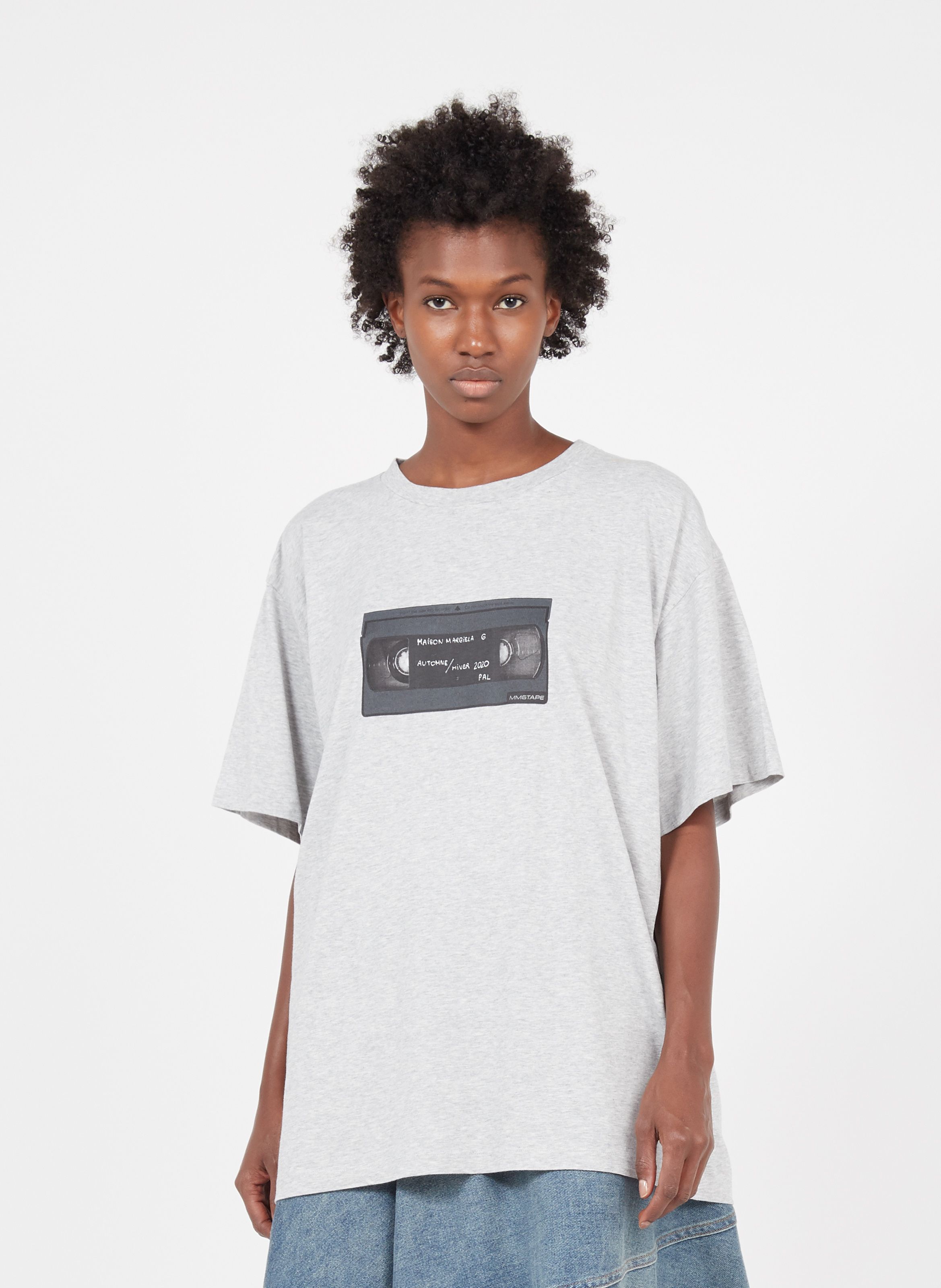 Round-neck Cotton T-shirt With Screen Print Grey Melange Mm6