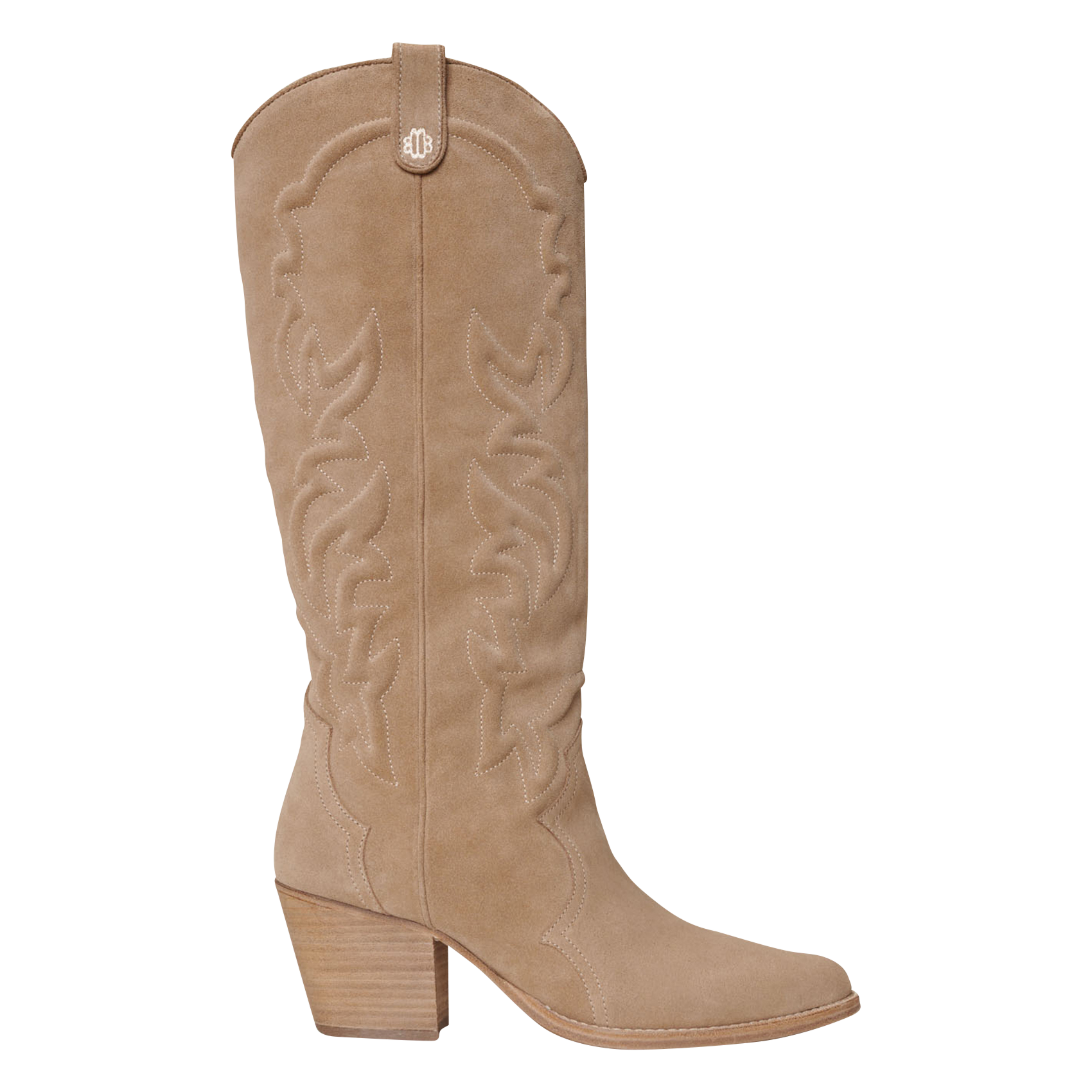 Santiags En Cuir Velours Beige Maje Femme Place des Tendances