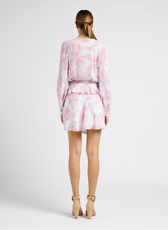 Abito corto scollo a v stampato effetto plumetis Light pink